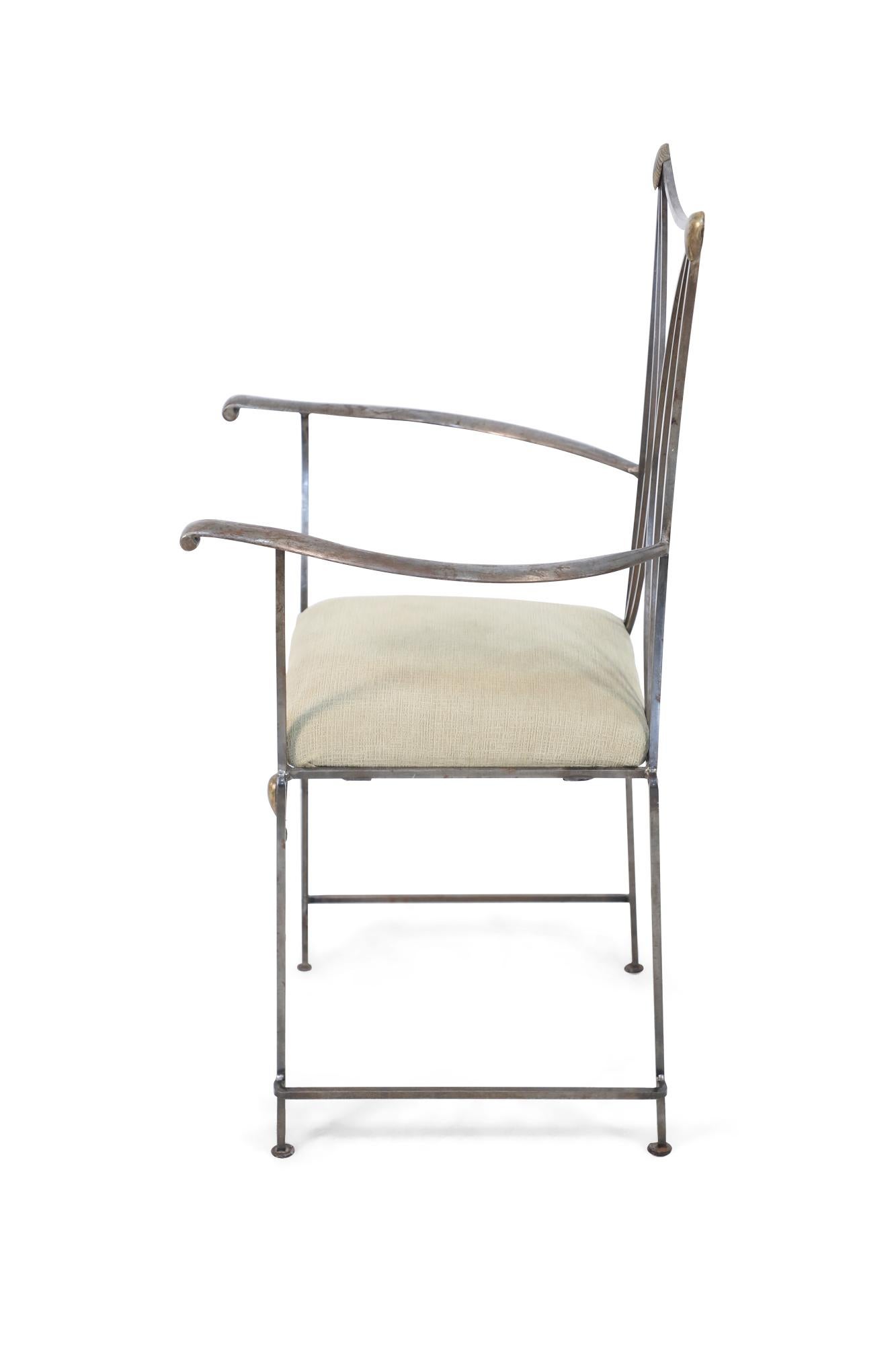 Set of Six French Art Deco Cartier Brass and Steel Arm Chairs In Good Condition In New York, NY