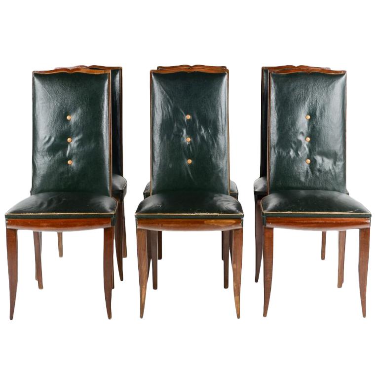Set of Six French Art Deco Dining Chairs, circa 1930