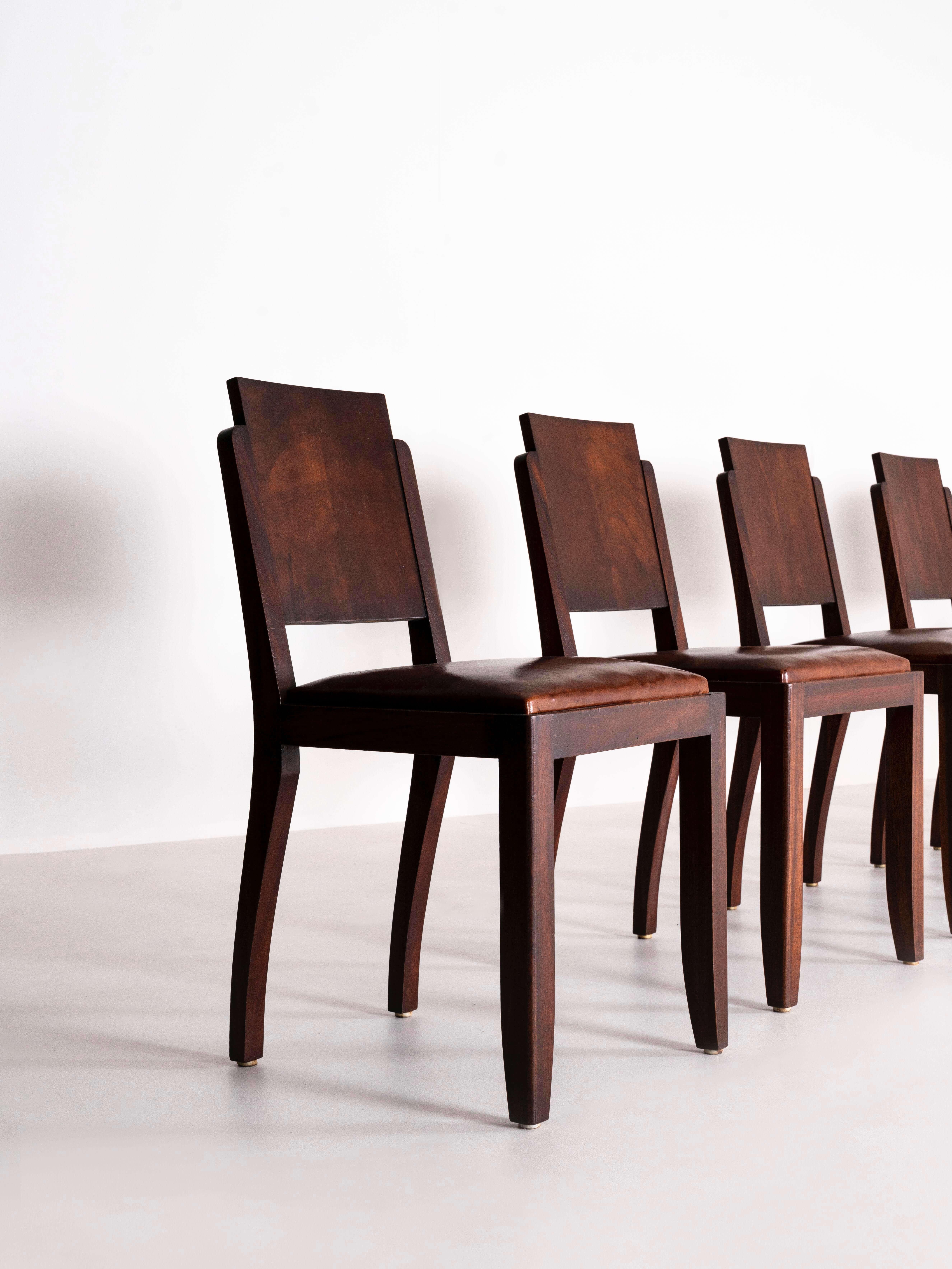 Set of Six French Art Deco Dining Chairs in Style of Michel Dufet, 1920s In Good Condition In Hellouw, NL