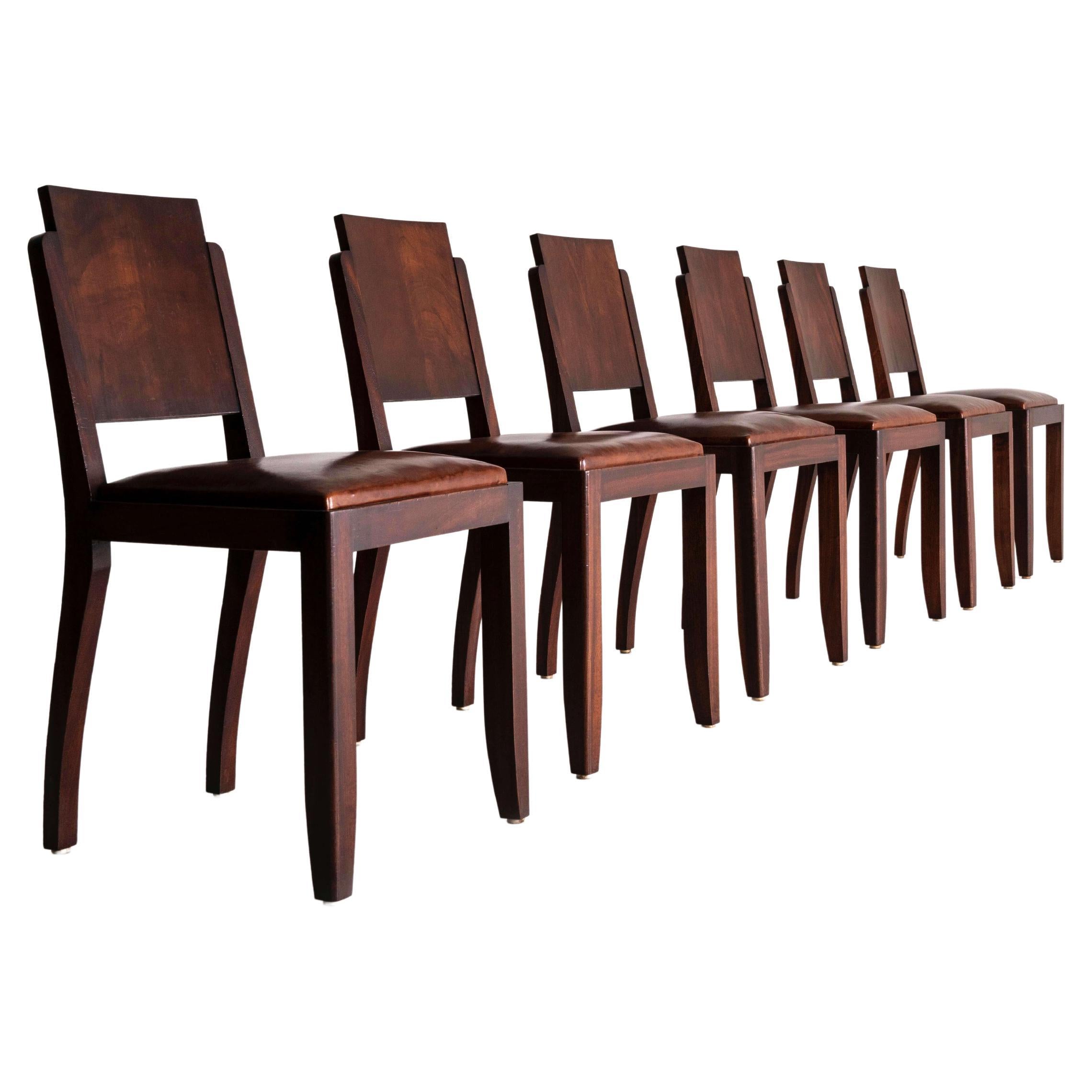 Set of Six French Art Deco Dining Chairs in Style of Michel Dufet, 1920s