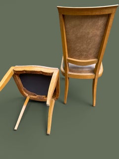 Set di sei sedie da pranzo in stile Art Déco francese, in sicomoro e pelle, anni ’40