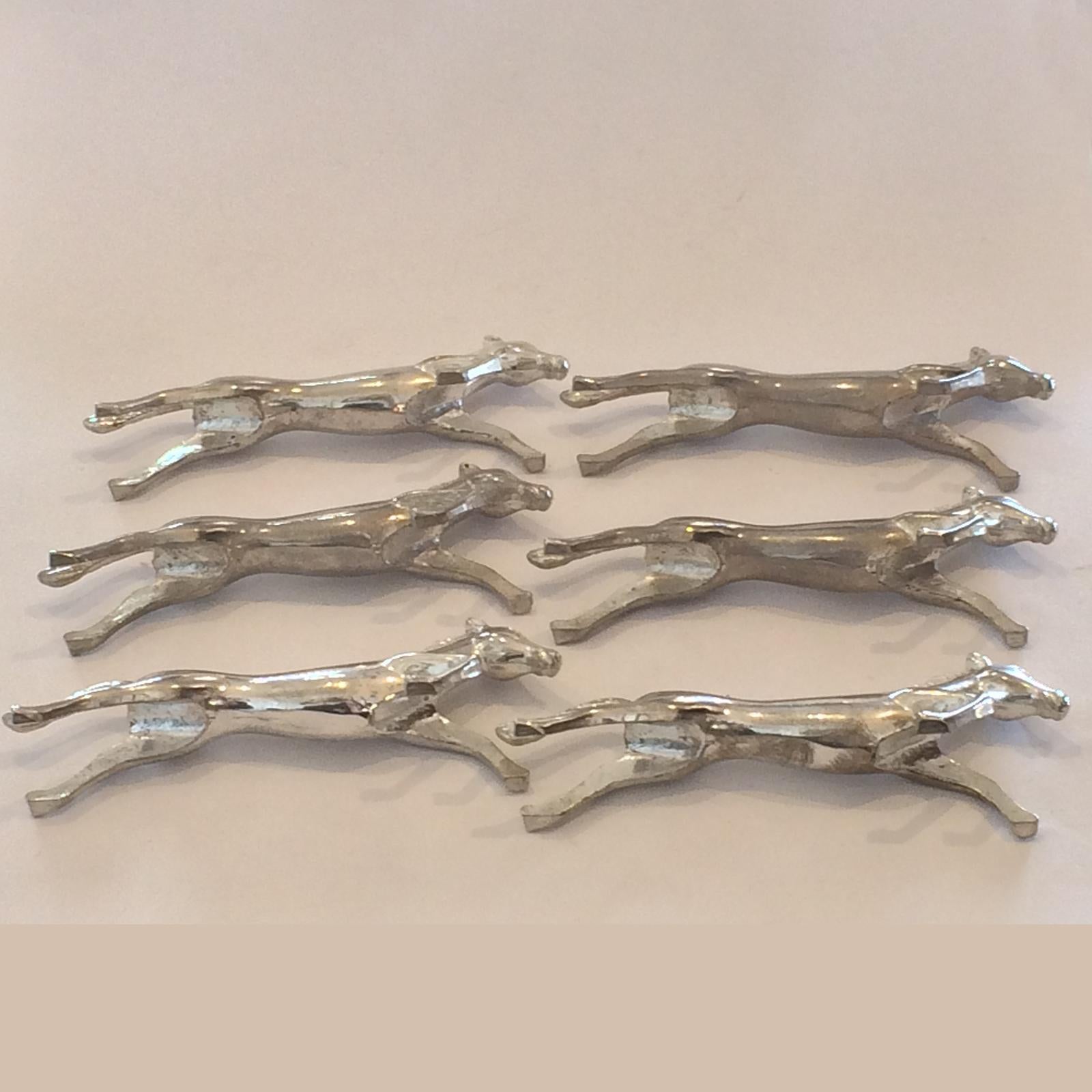 Mid-20th Century Set of Six French Art Deco Galloping Horse Knife Rests
