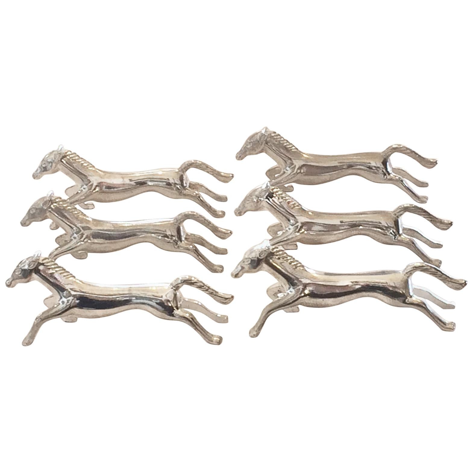 Set of Six French Art Deco Galloping Horse Knife Rests For Sale
