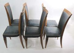 Set of Six French Art Deco High Back Dining Chairs Possibly Gaston Poisson