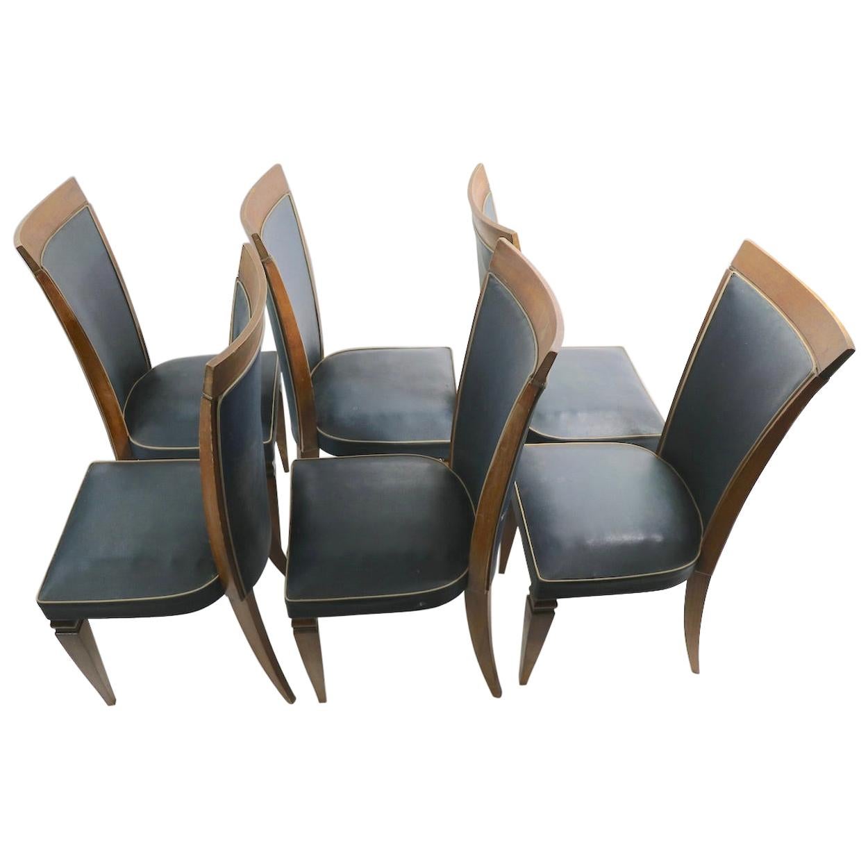 Set of Six French Art Deco High Back Dining Chairs Possibly Gaston Poisson For Sale