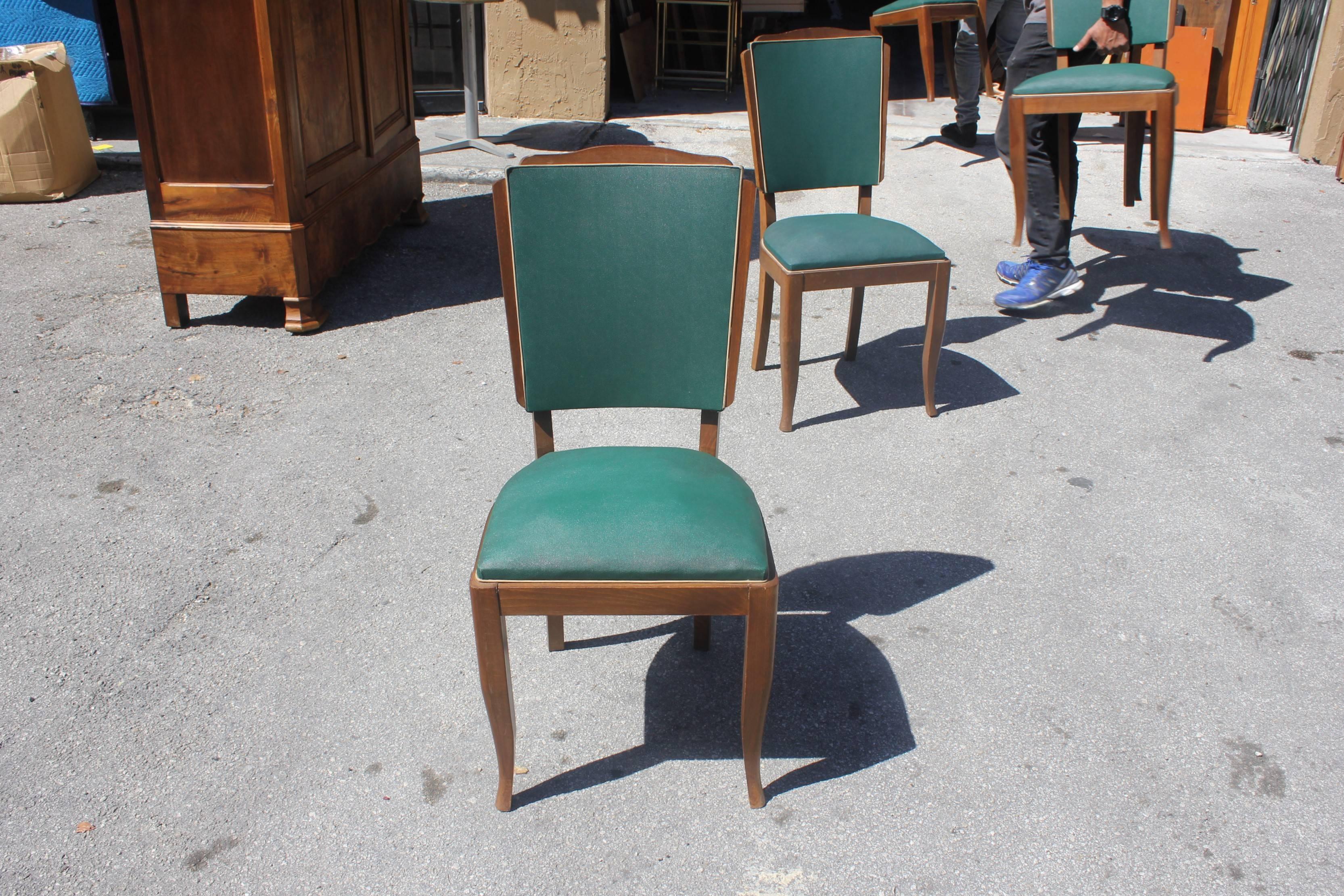 Set of Six French Art Deco Mahogany by Jules Leleu Style Dining Chairs 5