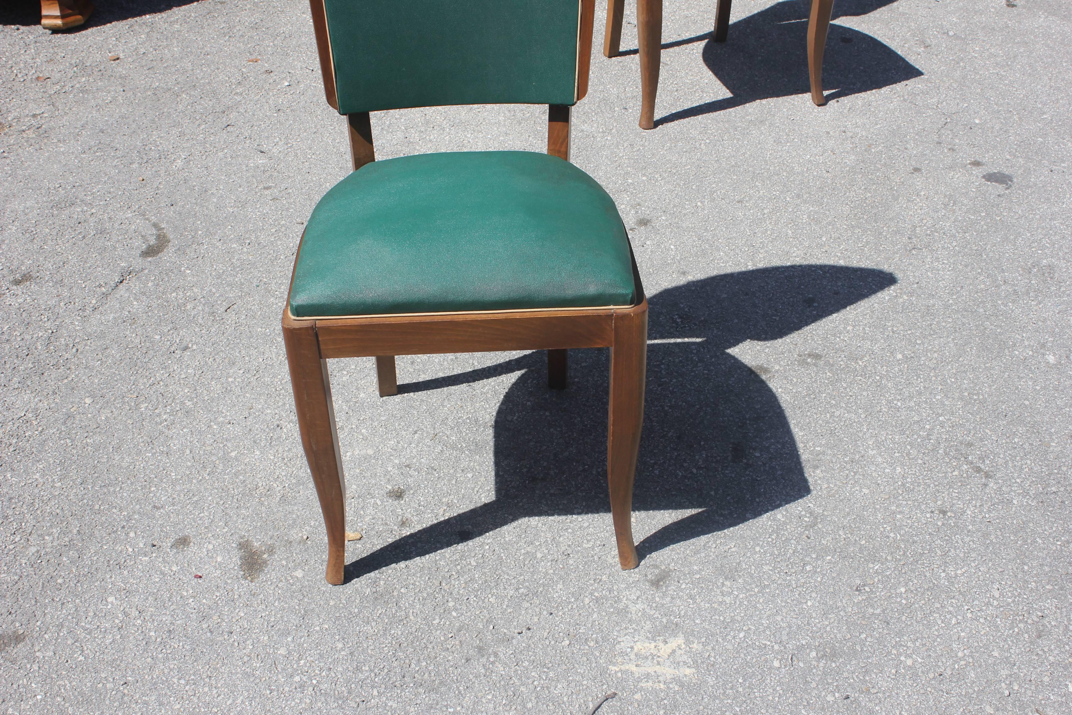 Set of Six French Art Deco Mahogany by Jules Leleu Style Dining Chairs 6