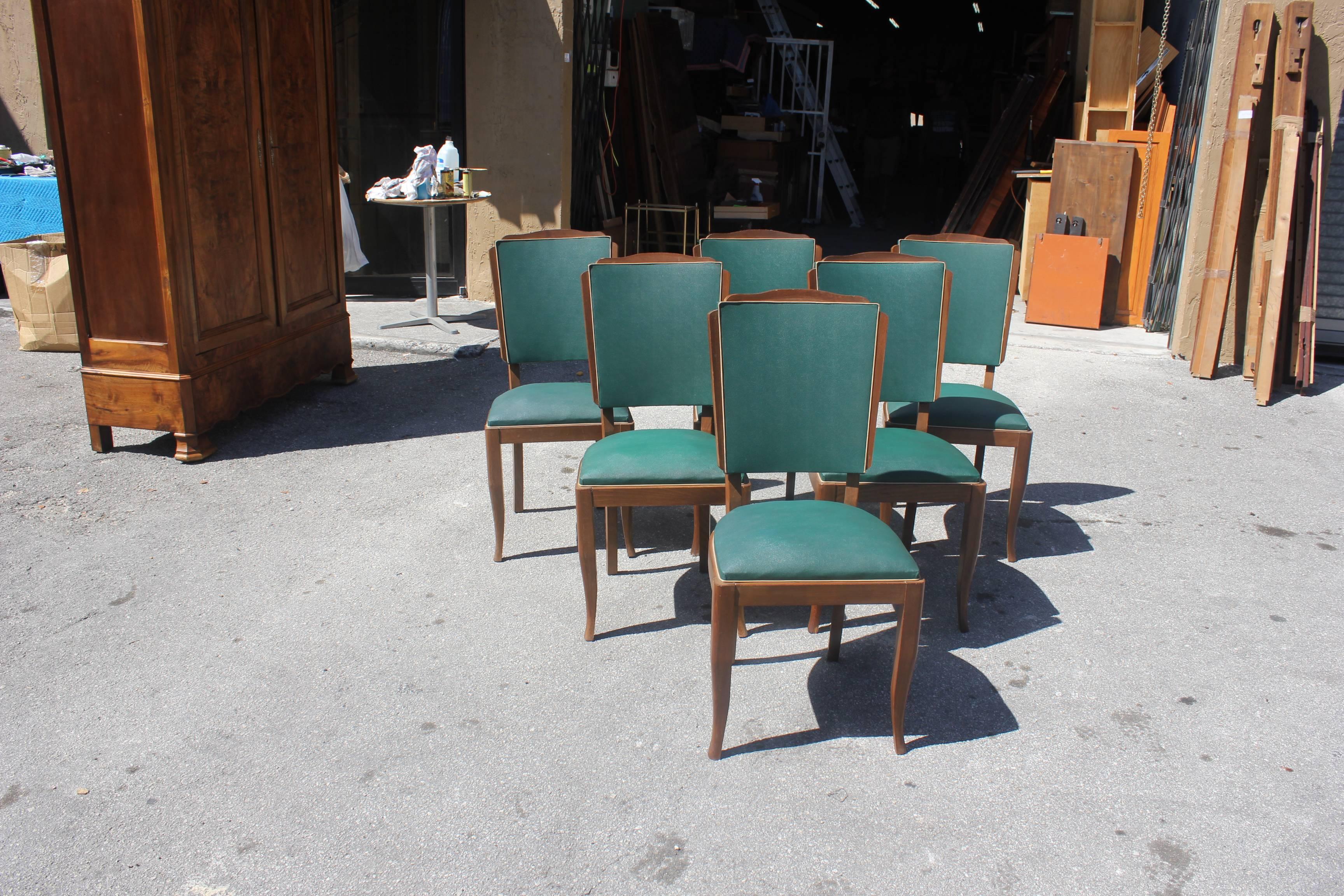 Set of Six French Art Deco Mahogany by Jules Leleu Style Dining Chairs 10