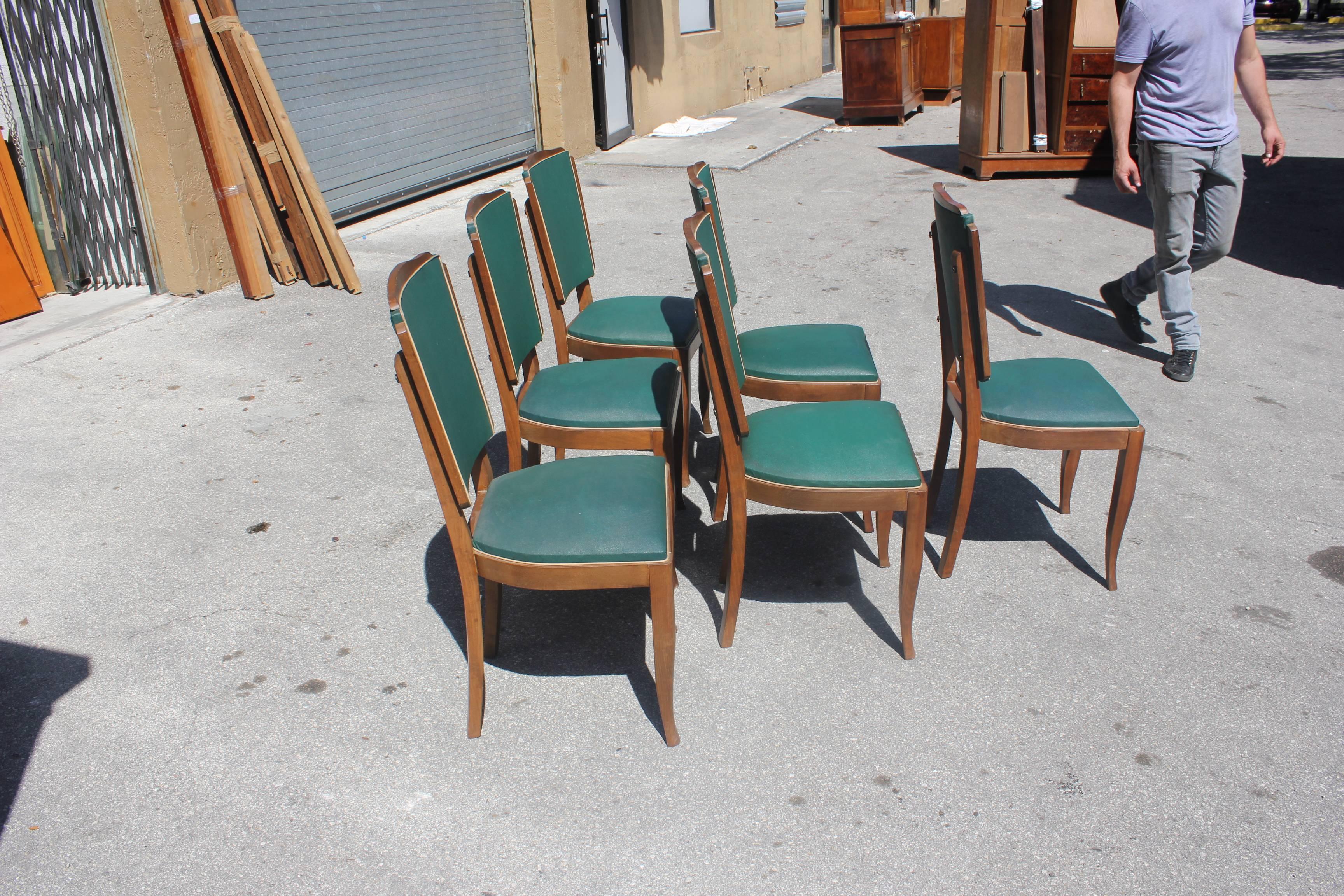 Set of Six French Art Deco Mahogany by Jules Leleu Style Dining Chairs 1
