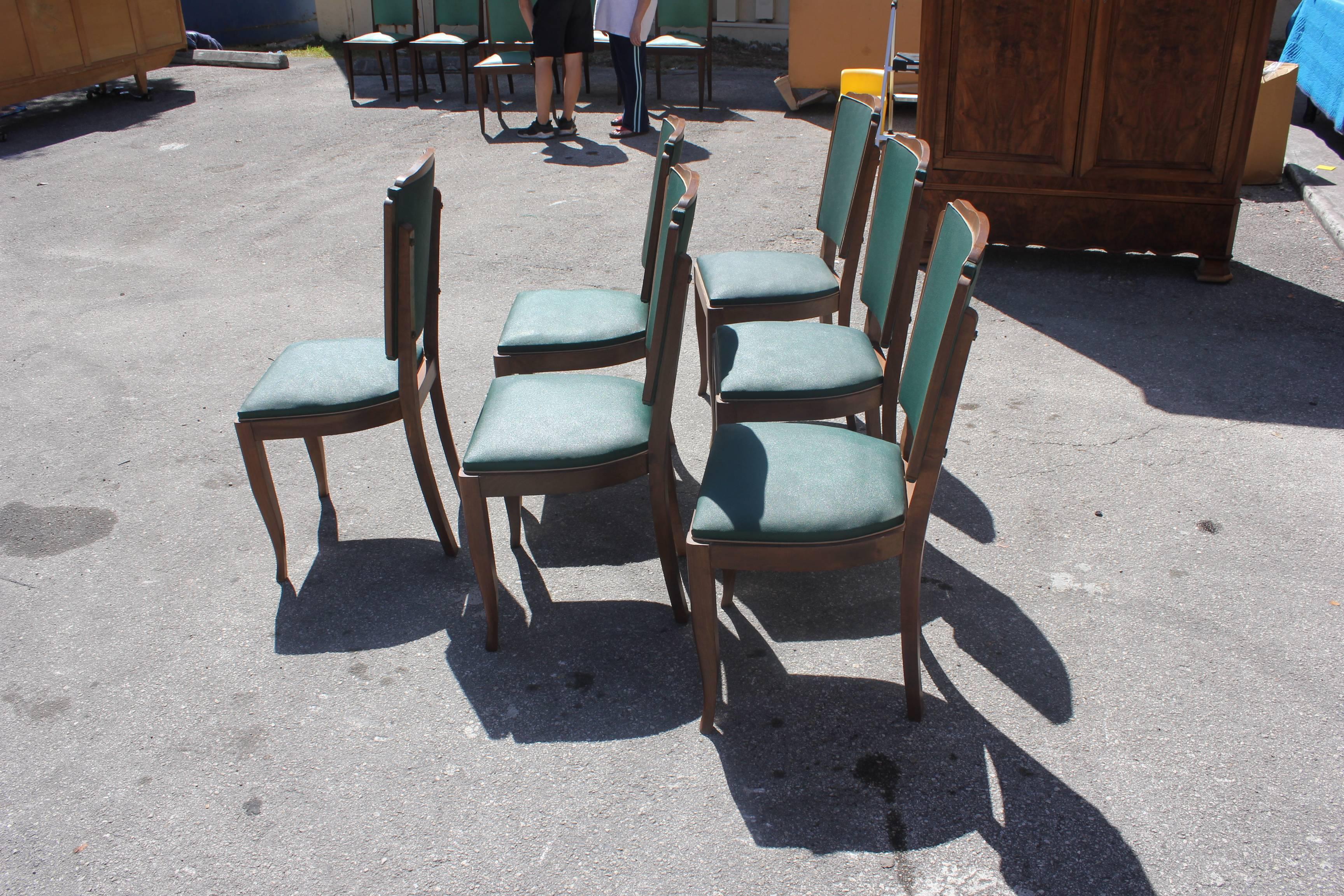 Set of Six French Art Deco Mahogany by Jules Leleu Style Dining Chairs 3