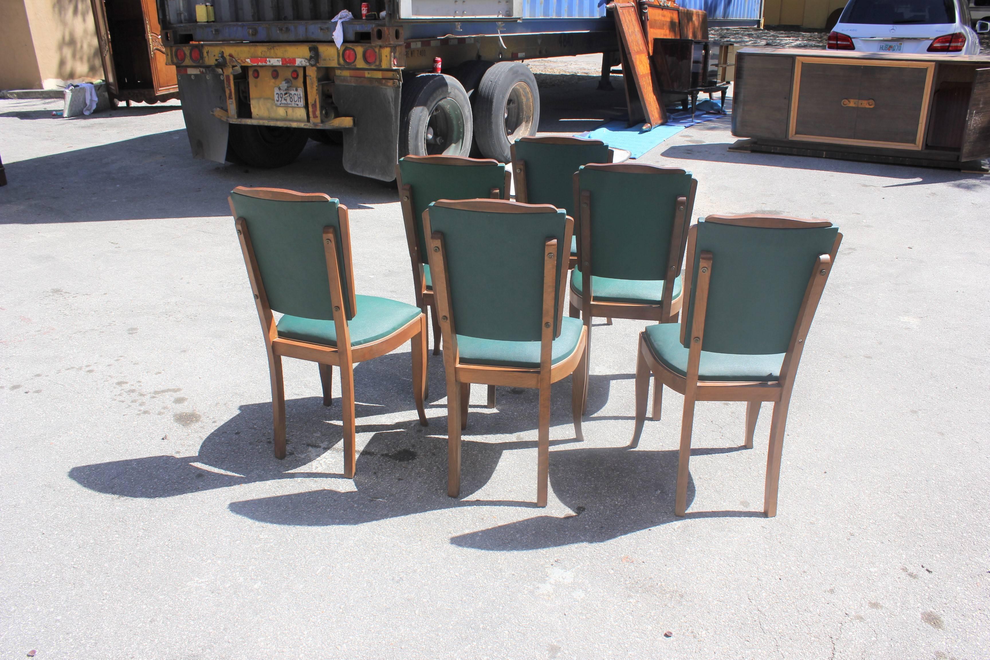 Set of Six French Art Deco Mahogany by Jules Leleu Style Dining Chairs 4