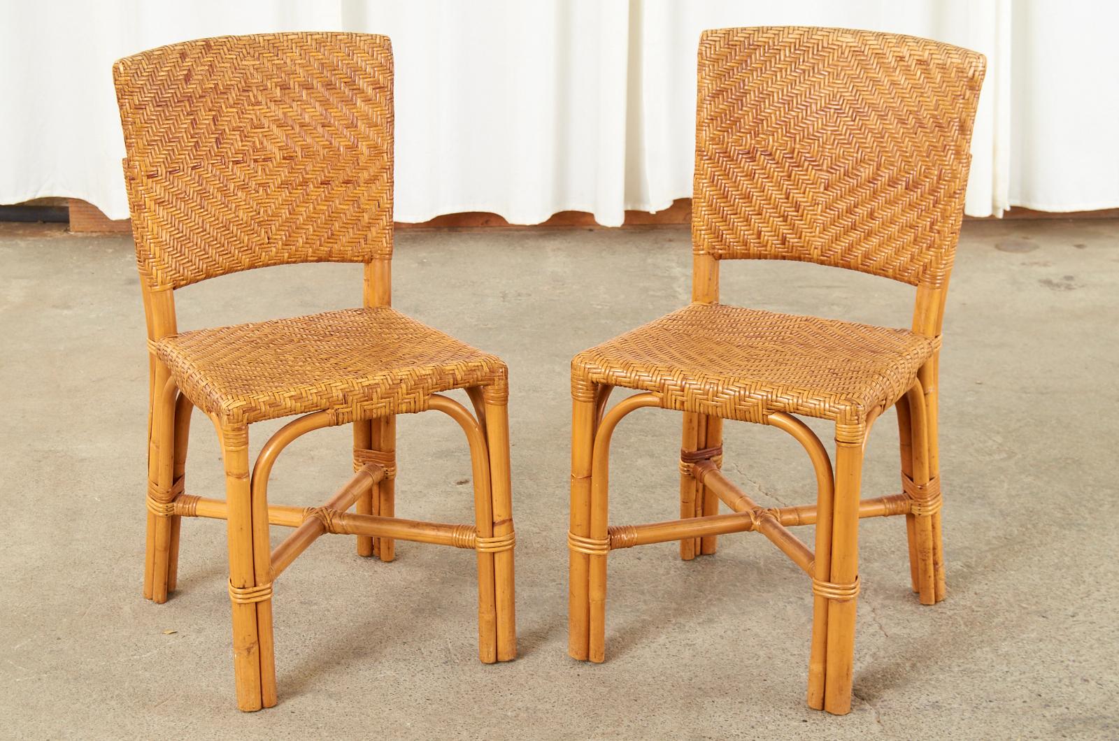 Set of Six French Art Deco Rattan Wicker Dining Chairs 3