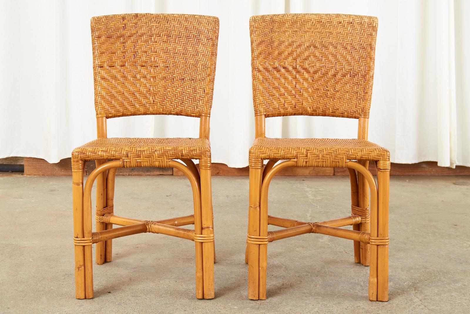 Set of Six French Art Deco Rattan Wicker Dining Chairs 5