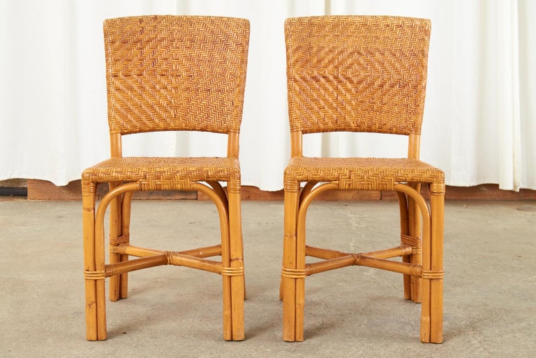 Set of Six French Art Deco Rattan Wicker Dining Chairs 6