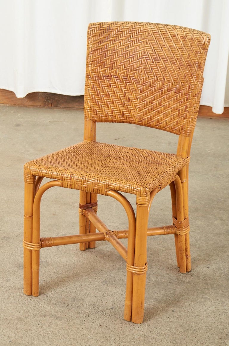 Set of Six French Art Deco Rattan Wicker Dining Chairs 9