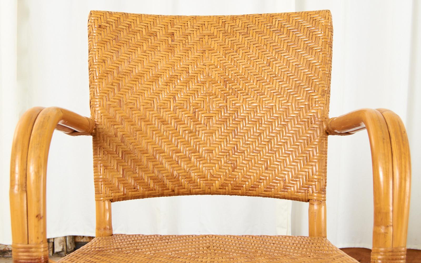 Set of Six French Art Deco Rattan Wicker Dining Chairs 12