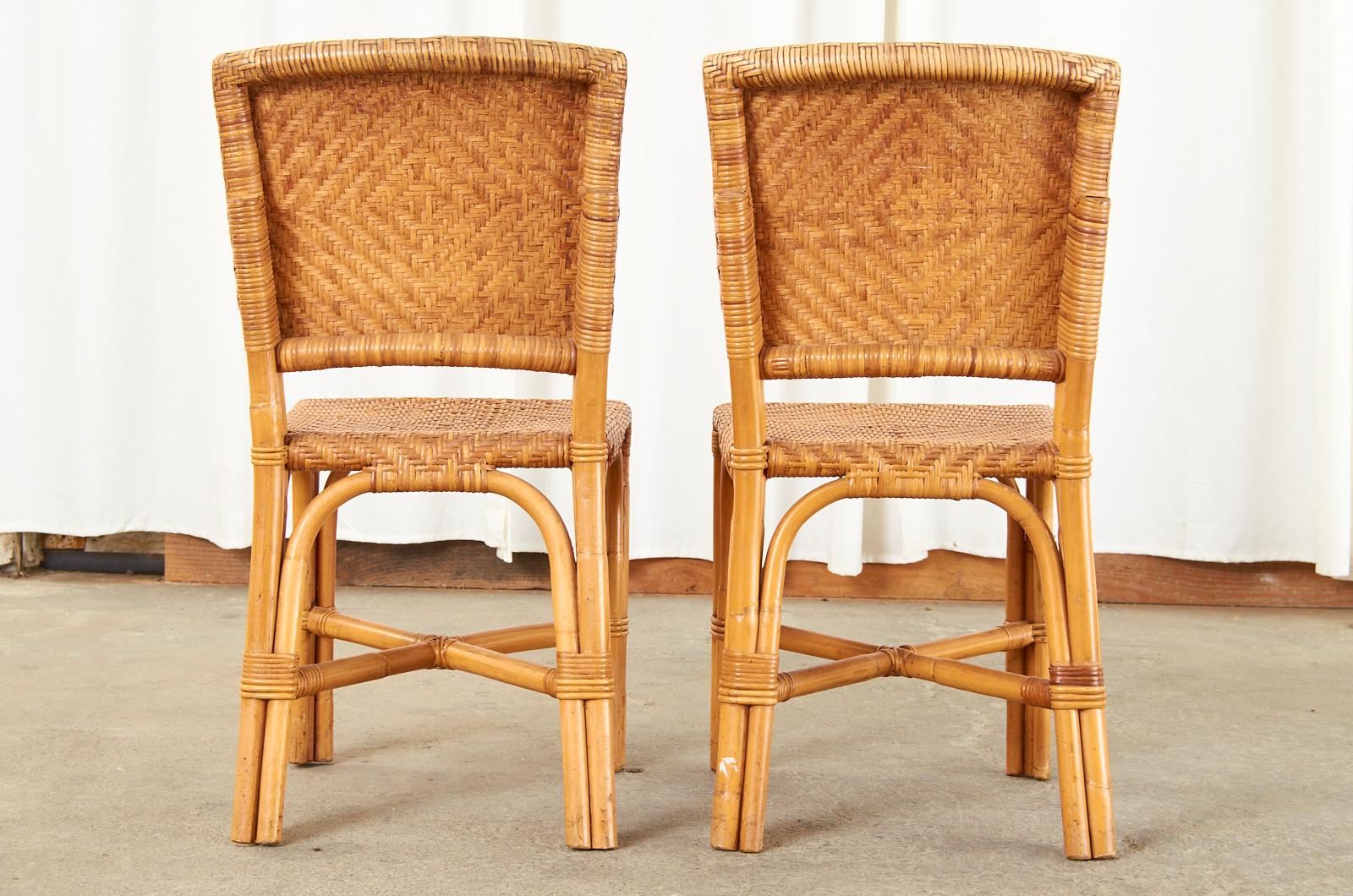 Set of Six French Art Deco Rattan Wicker Dining Chairs 13