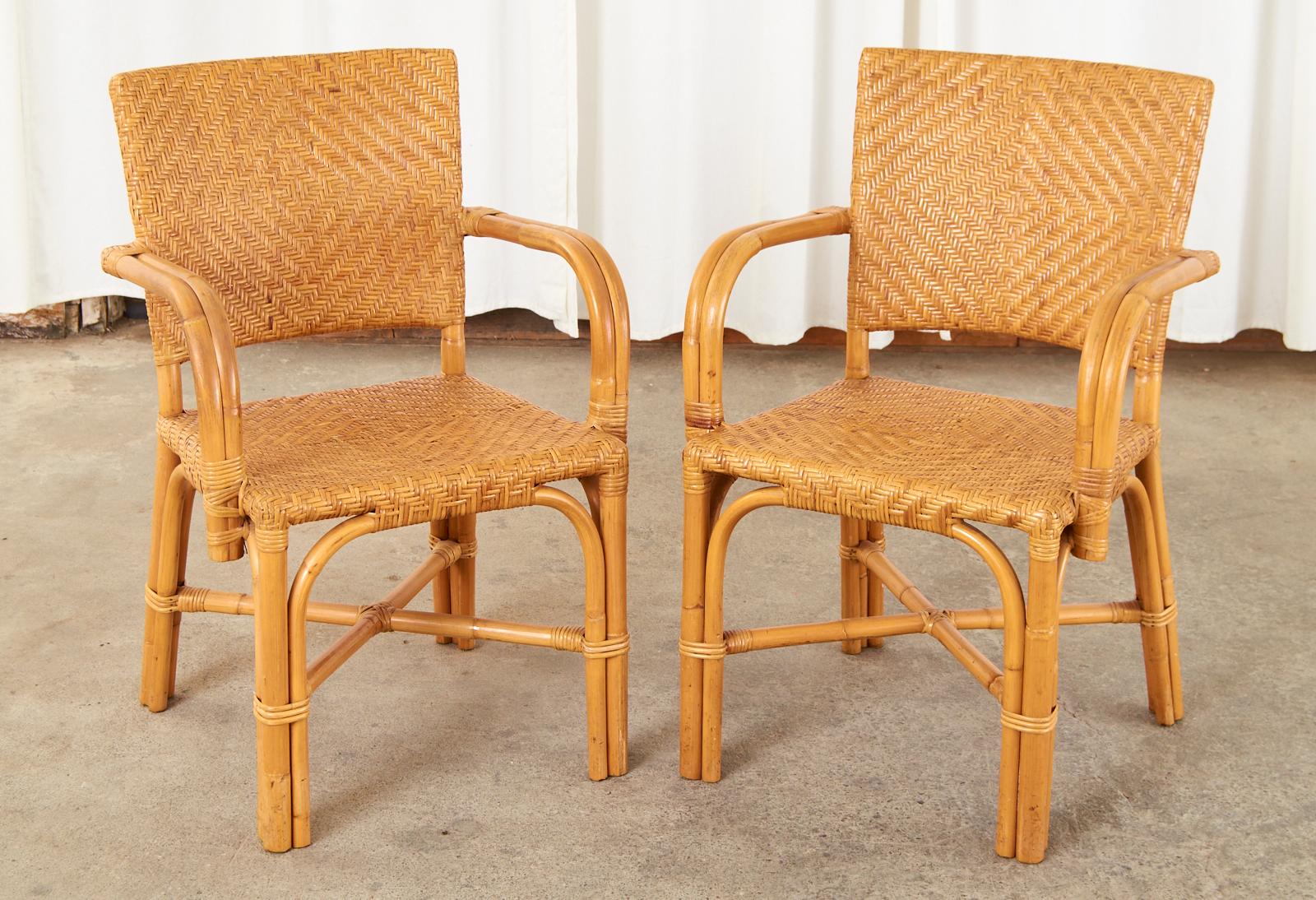 Hand-Crafted Set of Six French Art Deco Rattan Wicker Dining Chairs