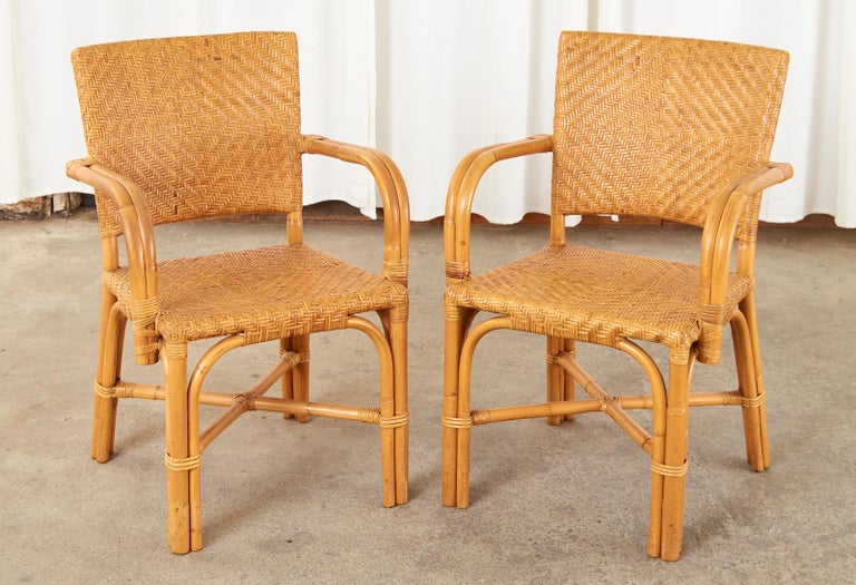Set of Six French Art Deco Rattan Wicker Dining Chairs In Good Condition In Rio Vista, CA