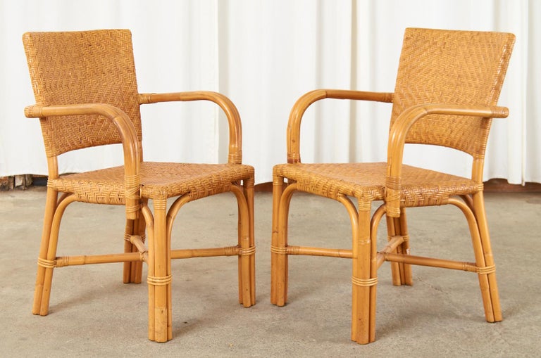 20th Century Set of Six French Art Deco Rattan Wicker Dining Chairs