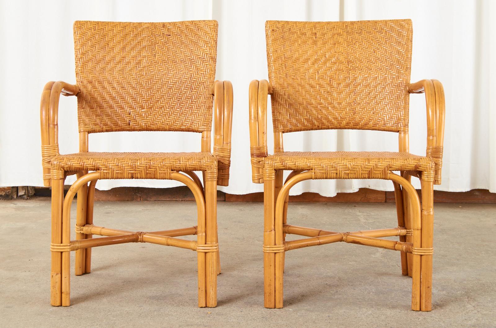 20th Century Set of Six French Art Deco Rattan Wicker Dining Chairs