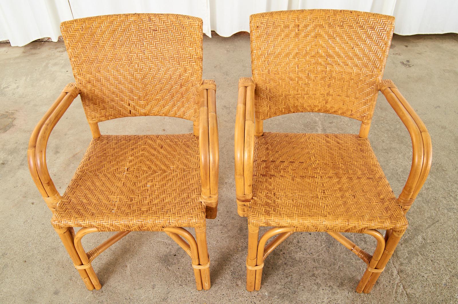 Bamboo Set of Six French Art Deco Rattan Wicker Dining Chairs