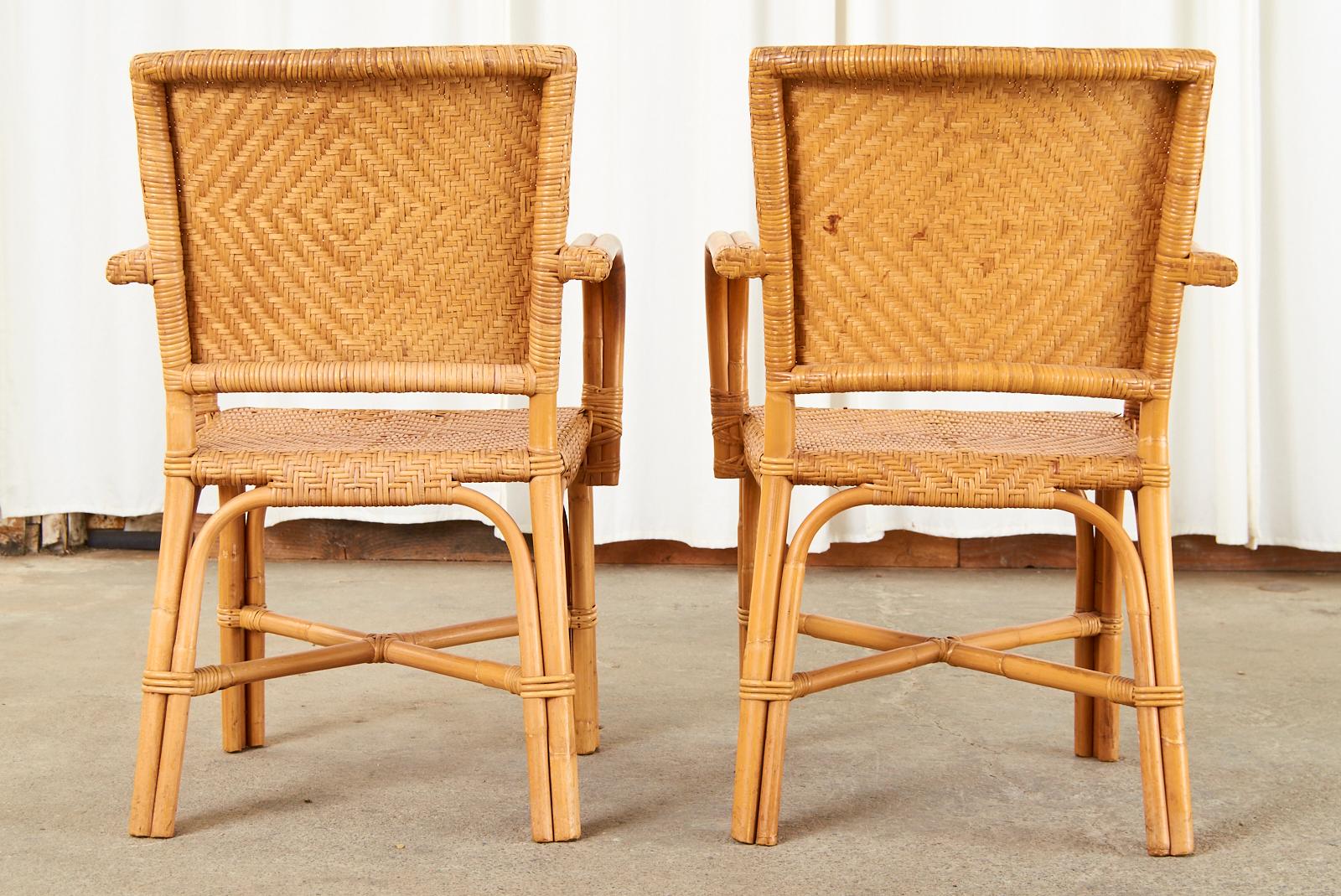 Set of Six French Art Deco Rattan Wicker Dining Chairs 2