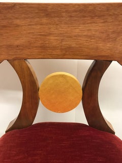 Set of Six French Art Deco Red Velvet Dining Chairs