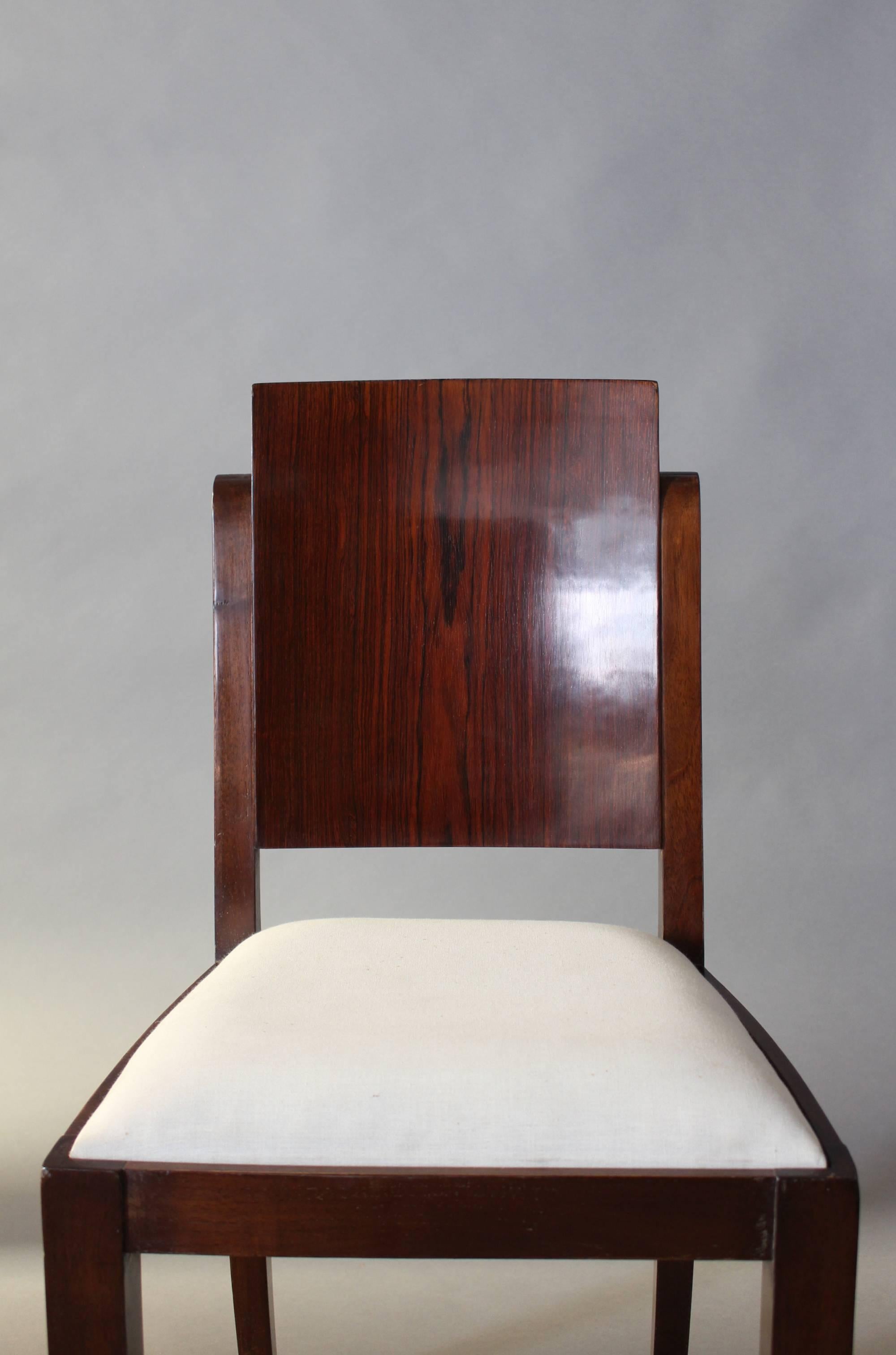 Set of Six French Art Deco Rosewood Dining Chairs 6