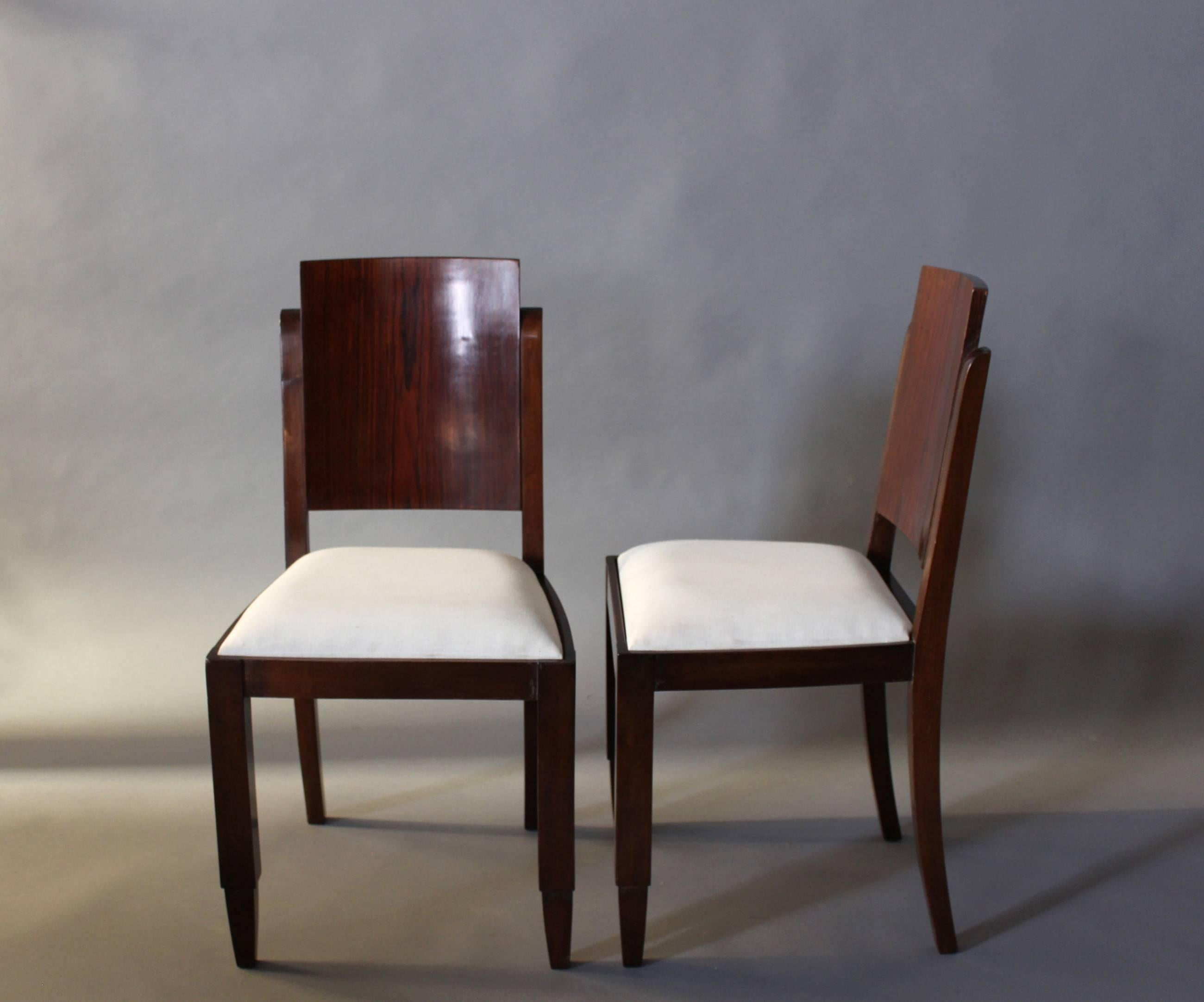Set of Six French Art Deco Rosewood Dining Chairs In Good Condition In Long Island City, NY
