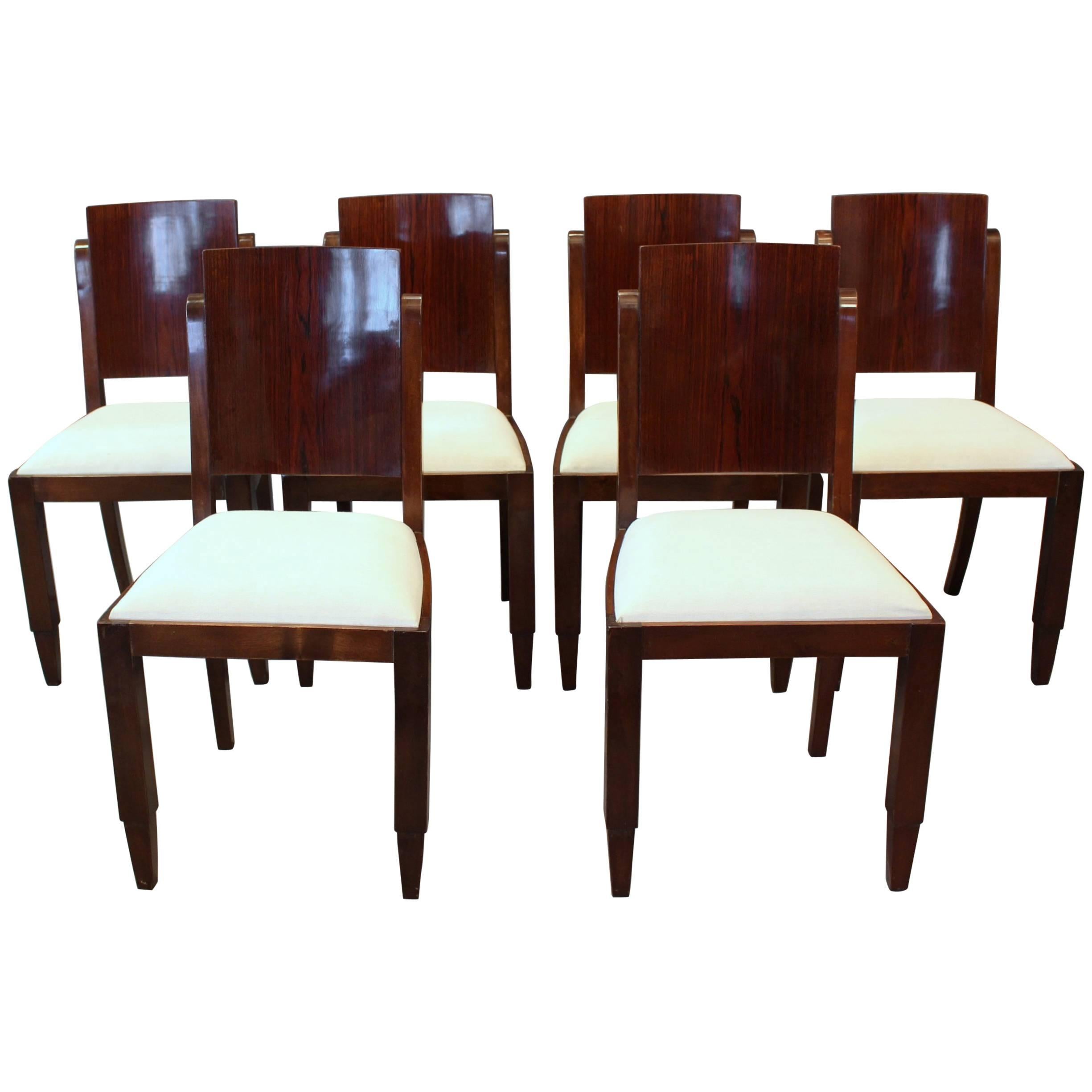 Set of Vintage French Green Leather Dining Chairs, France, circa 1870