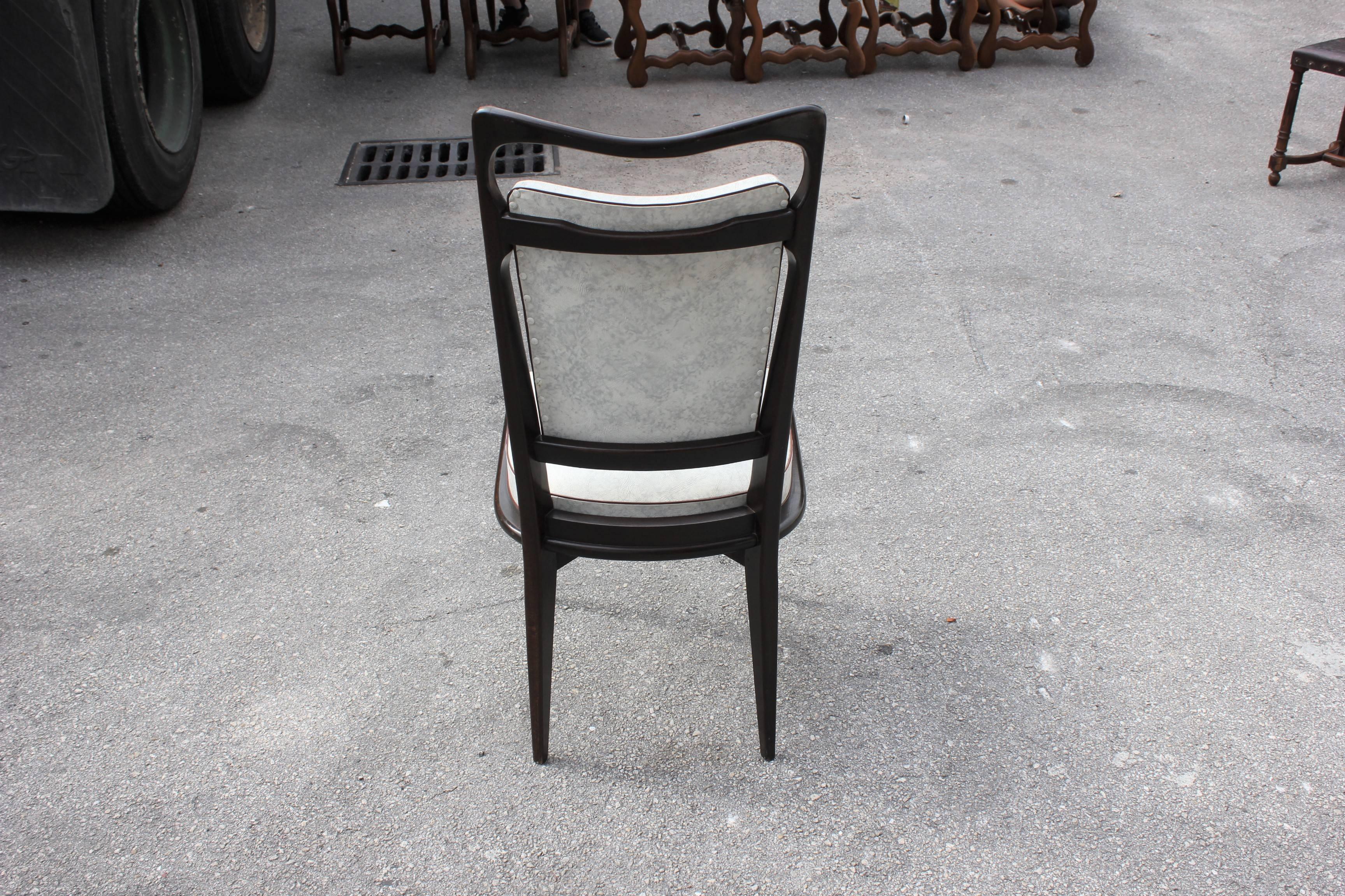 Set of Six French Art Deco Solid Macassar Ebony Dining Chairs, circa 1940 5