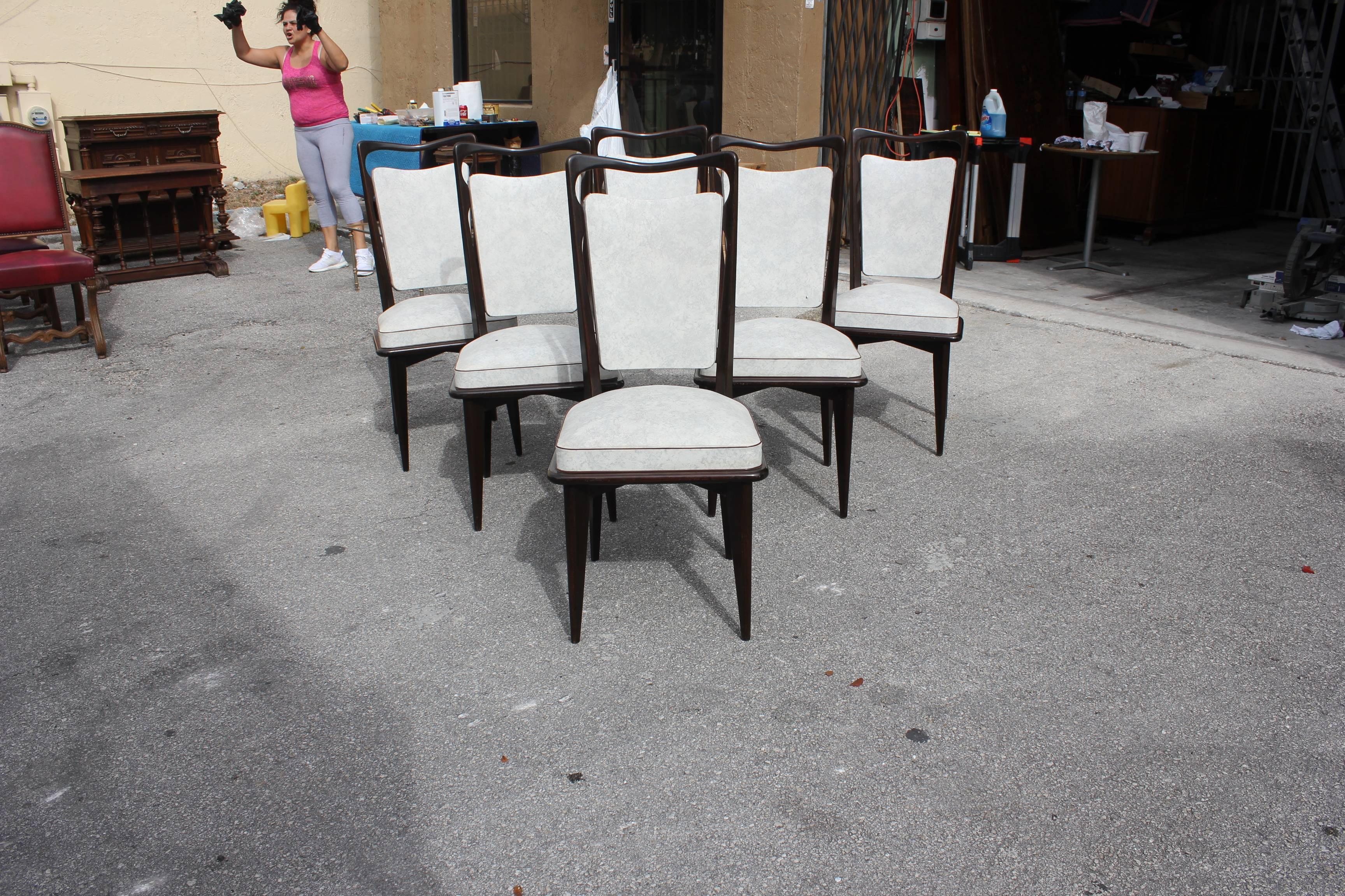 Set of Six French Art Deco Solid Macassar Ebony Dining Chairs, circa 1940 In Excellent Condition In Hialeah, FL