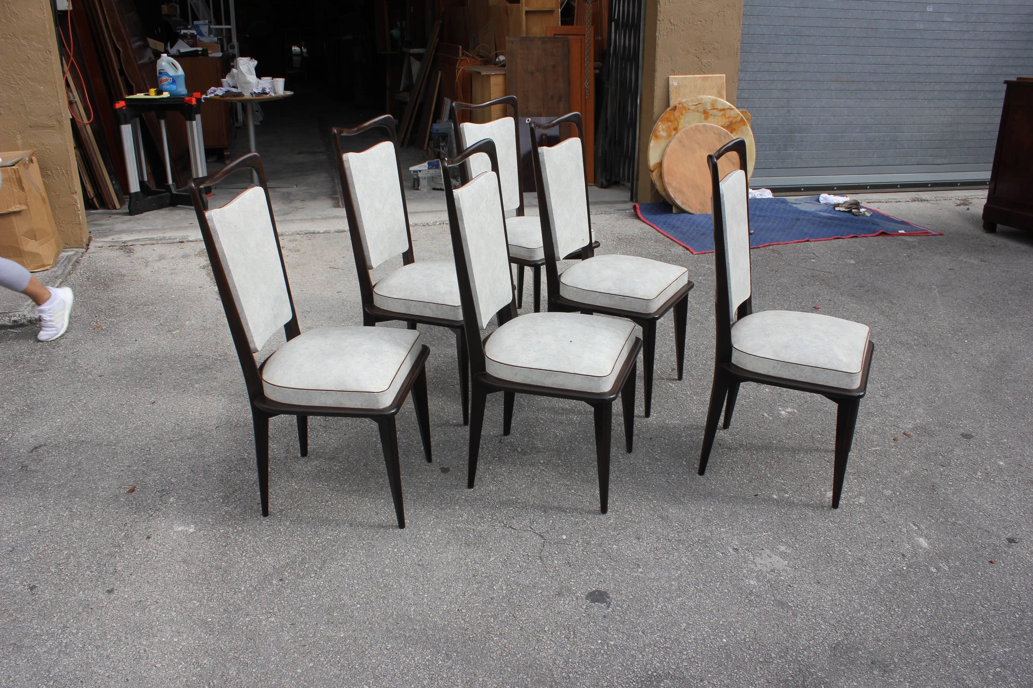 Mid-20th Century Set of Six French Art Deco Solid Macassar Ebony Dining Chairs, circa 1940