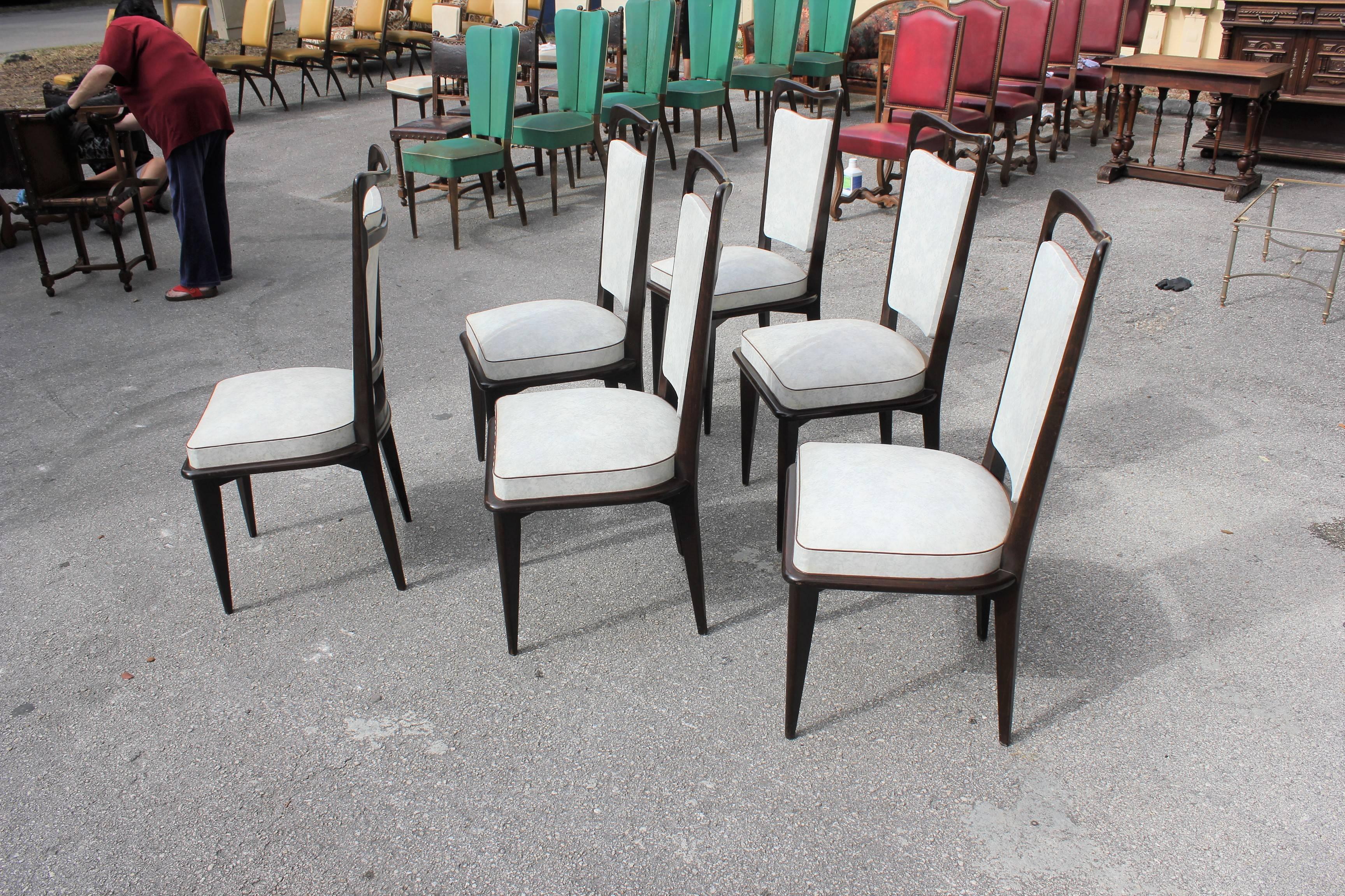 Set of Six French Art Deco Solid Macassar Ebony Dining Chairs, circa 1940 1