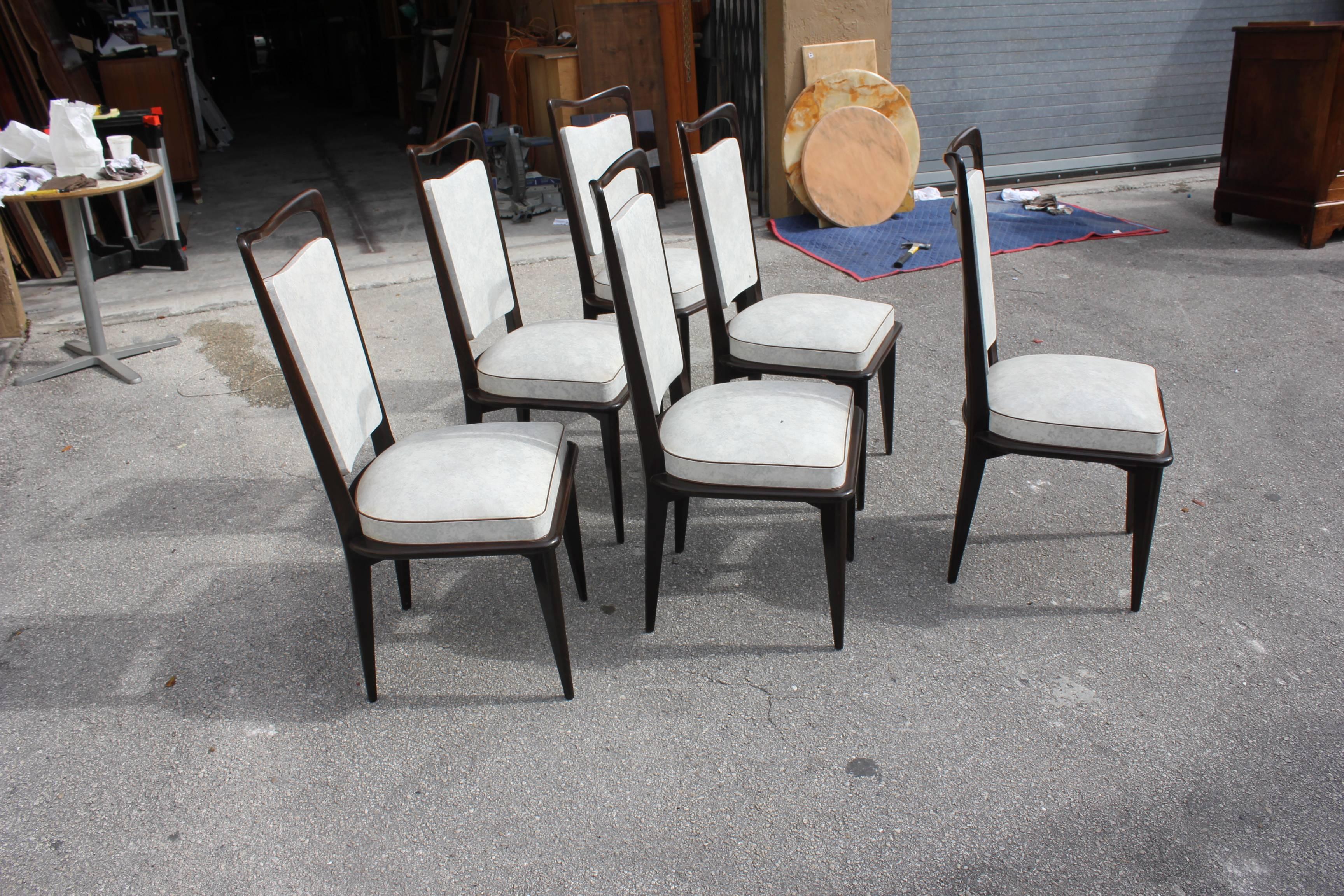 Set of Six French Art Deco Solid Macassar Ebony Dining Chairs, circa 1940 2