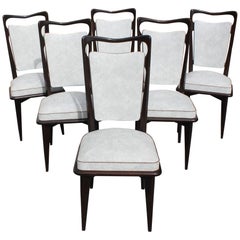 Set of Six French Art Deco Solid Macassar Ebony Dining Chairs, circa 1940