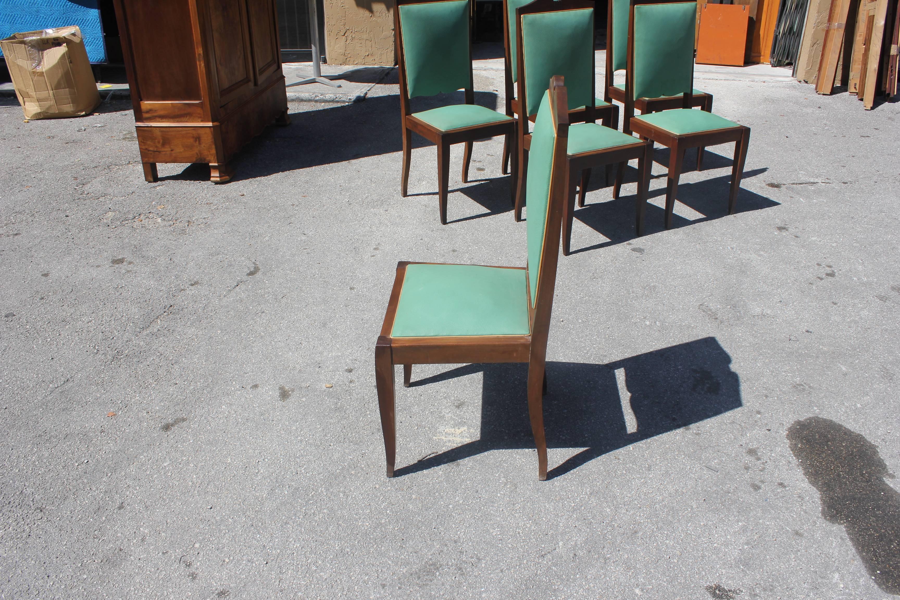 Set of Six French Art Deco Solid Mahogany by Jules Leleu Style Dining Chairs 8