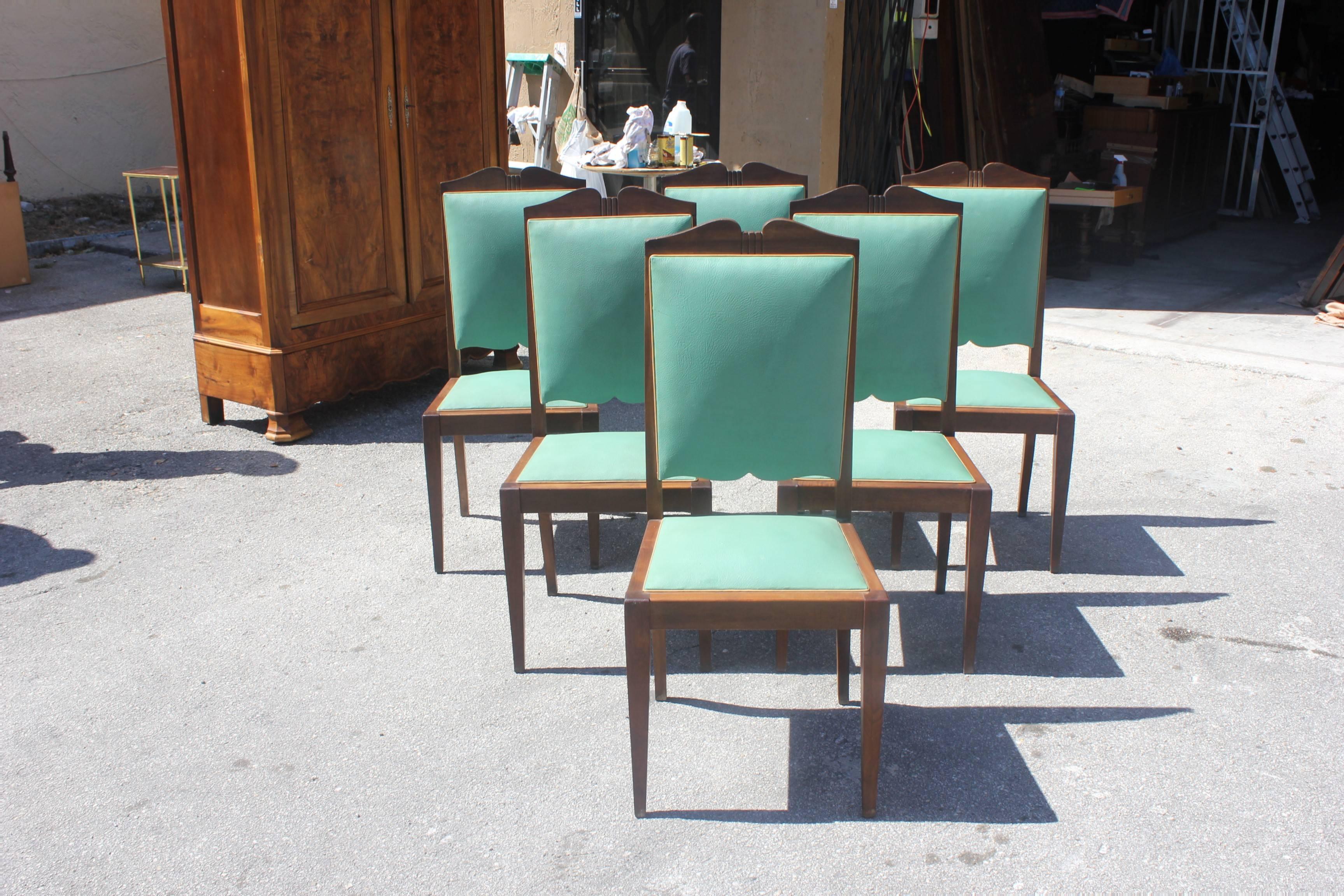 Set of Six French Art Deco Solid Mahogany by Jules Leleu Style Dining Chairs 9