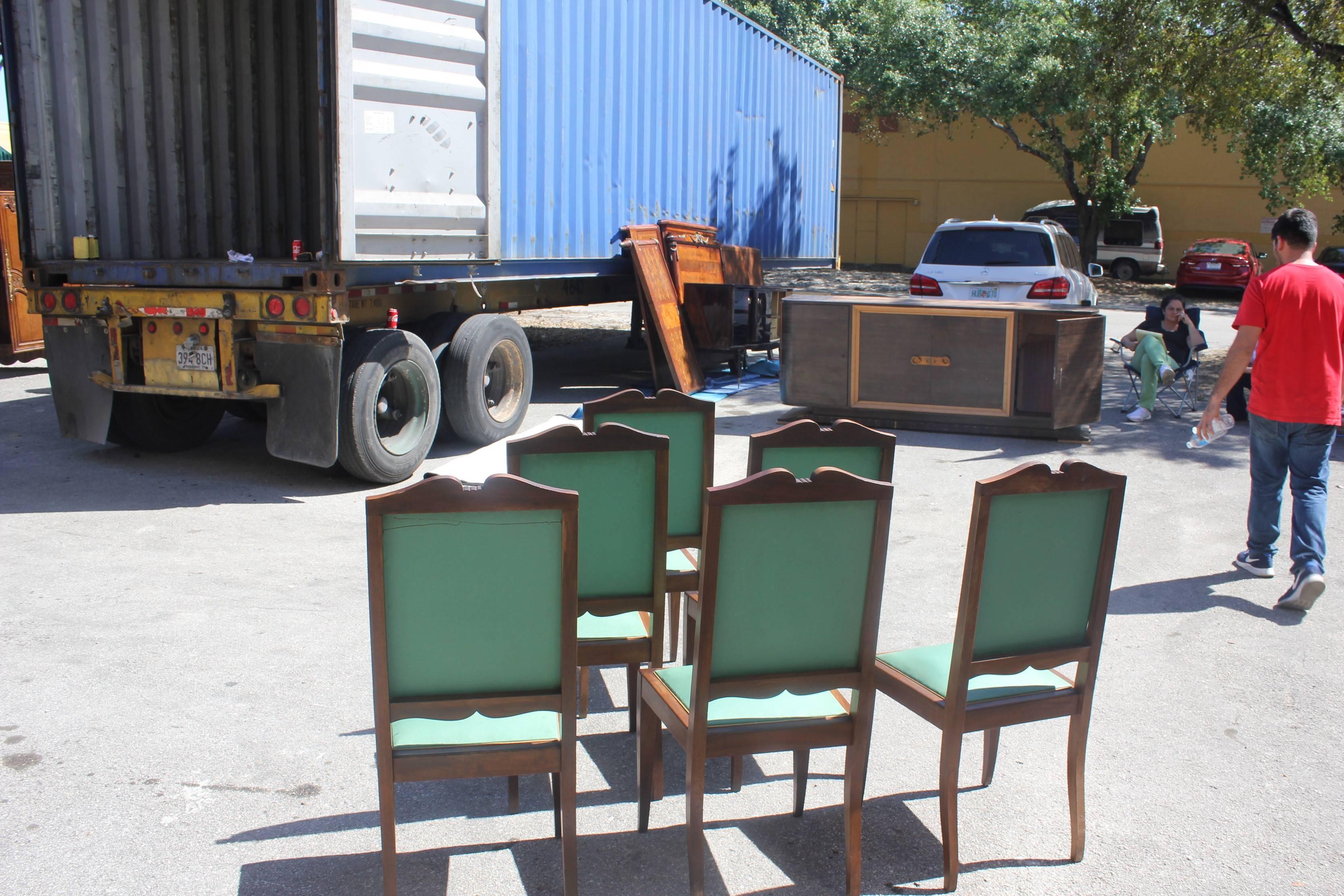 Set of Six French Art Deco Solid Mahogany by Jules Leleu Style Dining Chairs 1