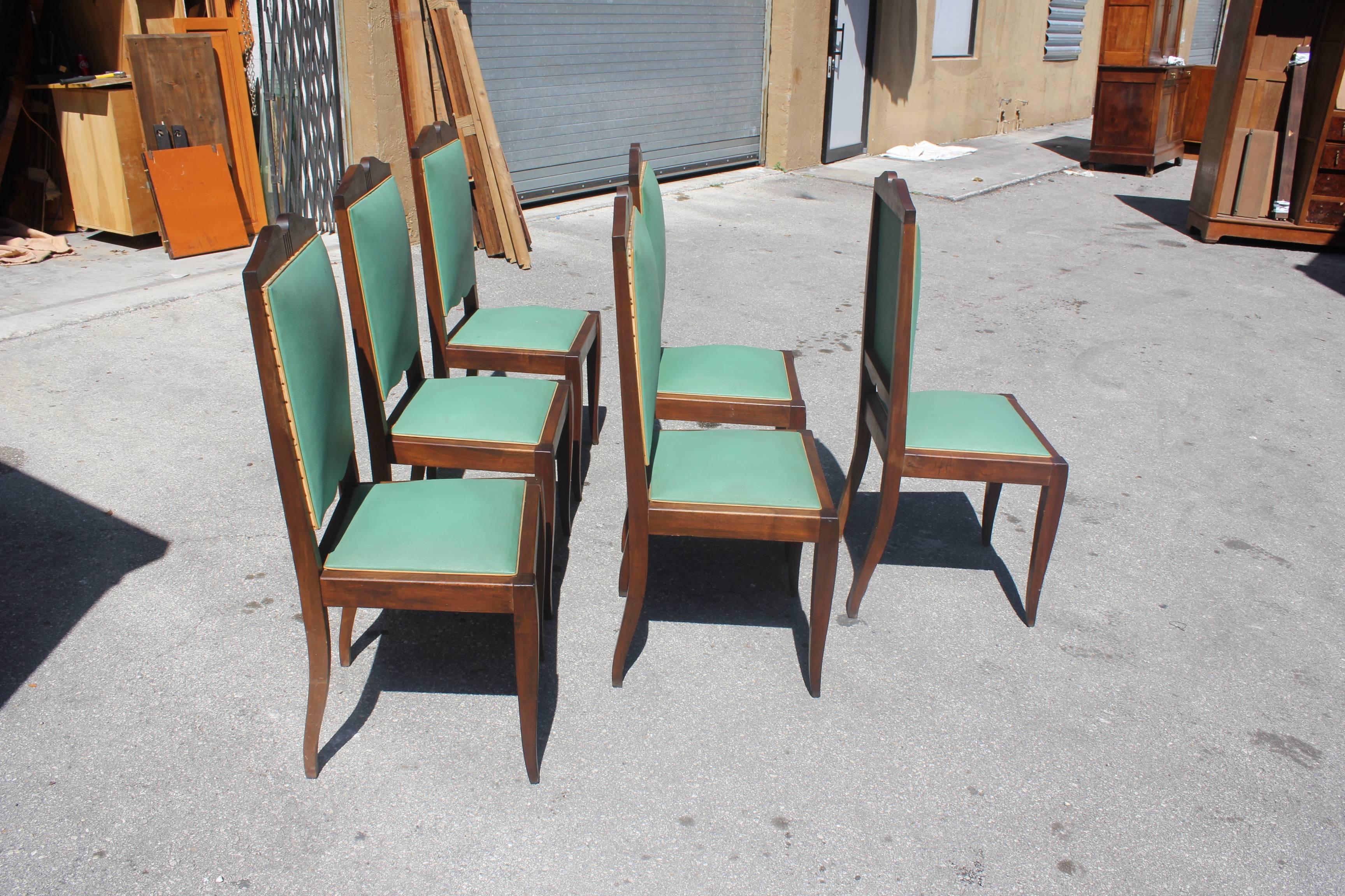 Set of Six French Art Deco Solid Mahogany by Jules Leleu Style Dining Chairs 2