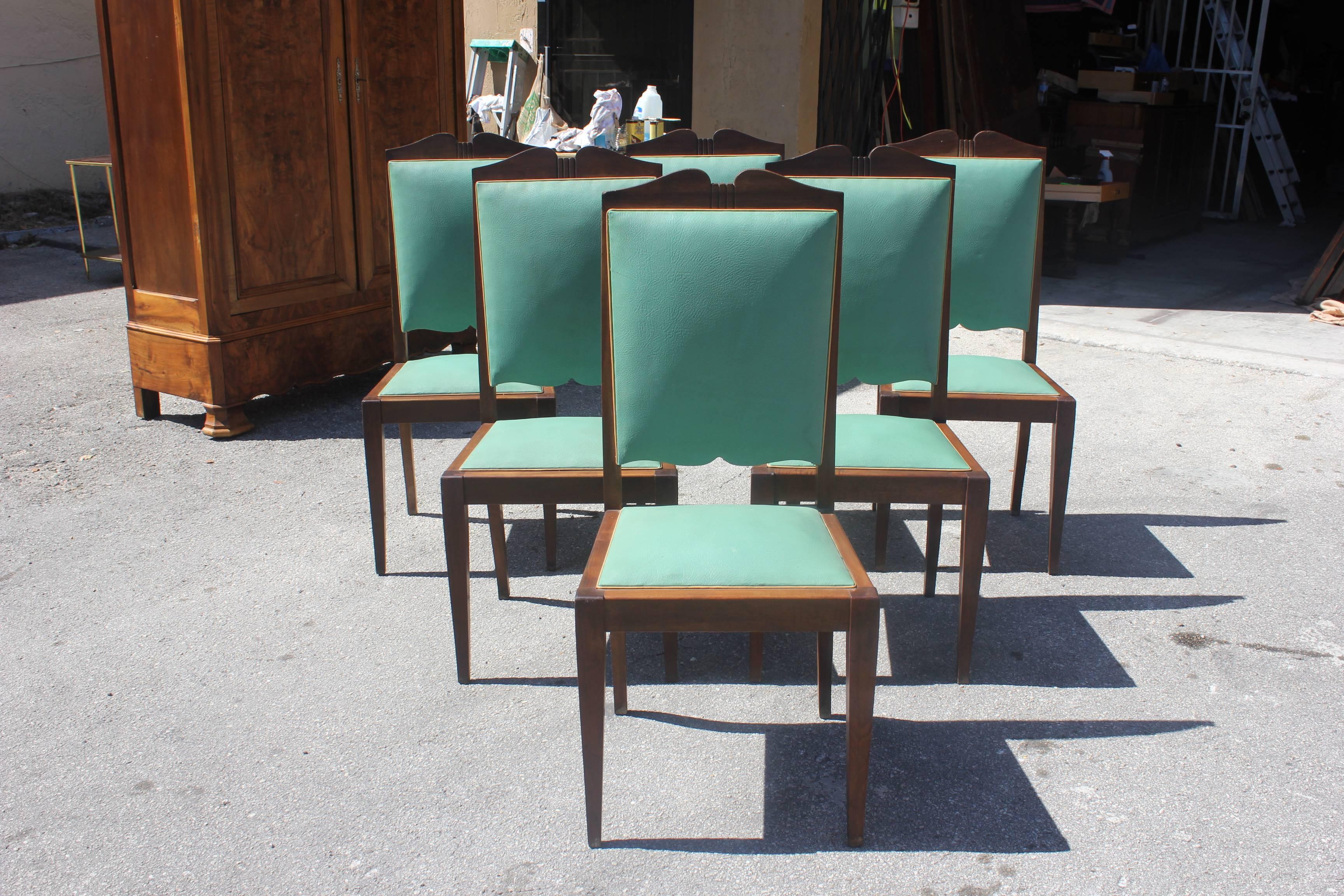 Set of Six French Art Deco Solid Mahogany by Jules Leleu Style Dining Chairs 3