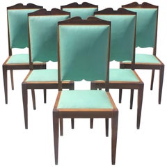 Set of Six French Art Deco Solid Mahogany by Jules Leleu Style Dining Chairs