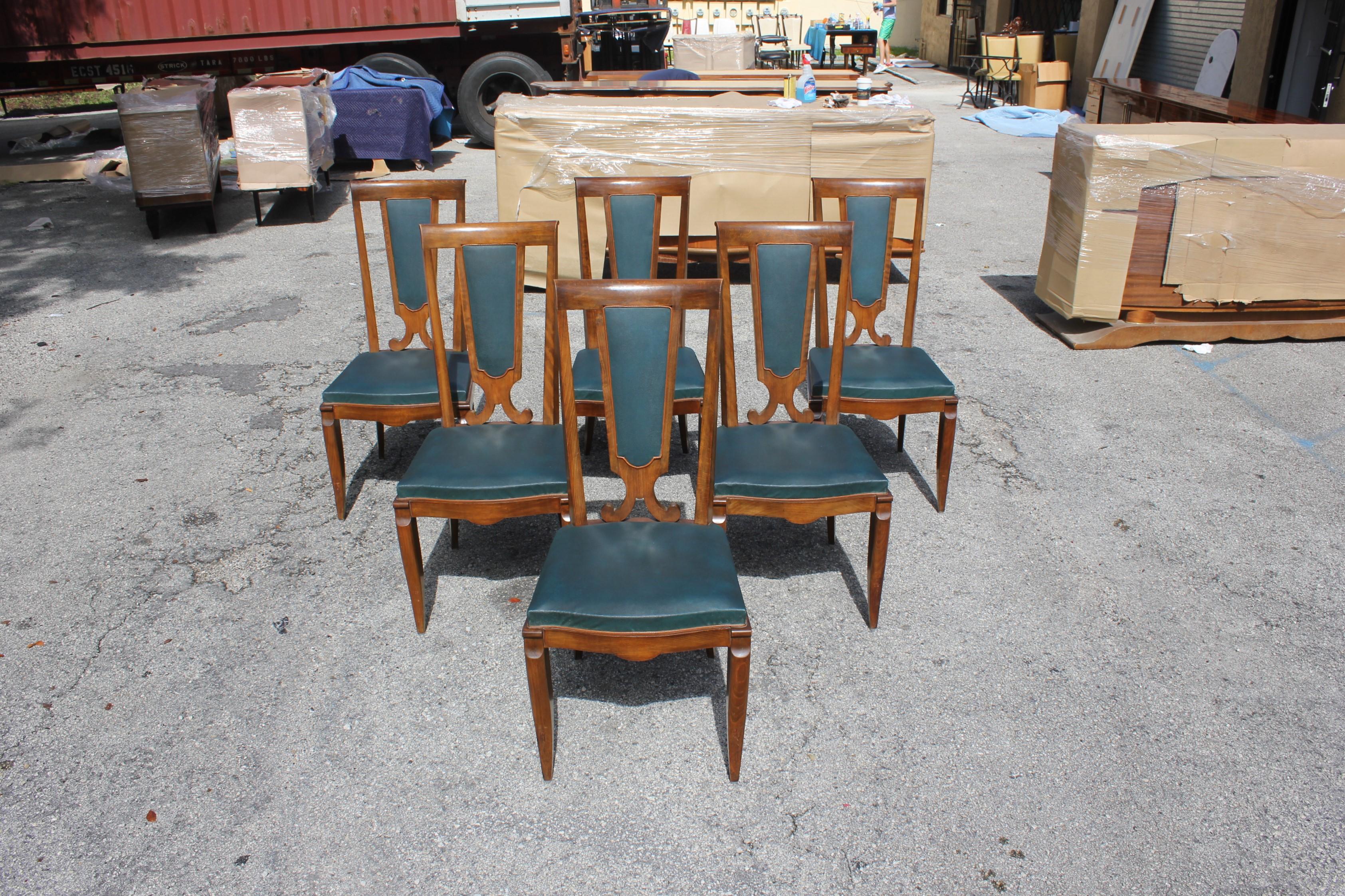 Set of Six French Art Deco Solid Mahogany Dining Chairs by Jules Leleu 6
