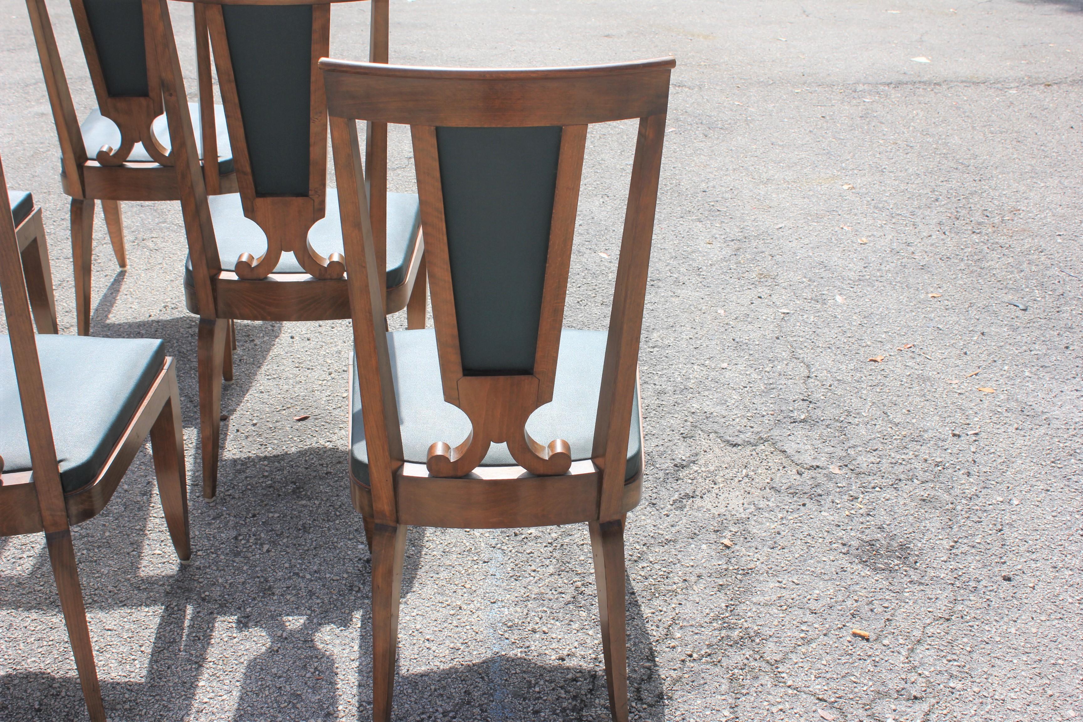 Set of Six French Art Deco Solid Mahogany Dining Chairs by Jules Leleu 15