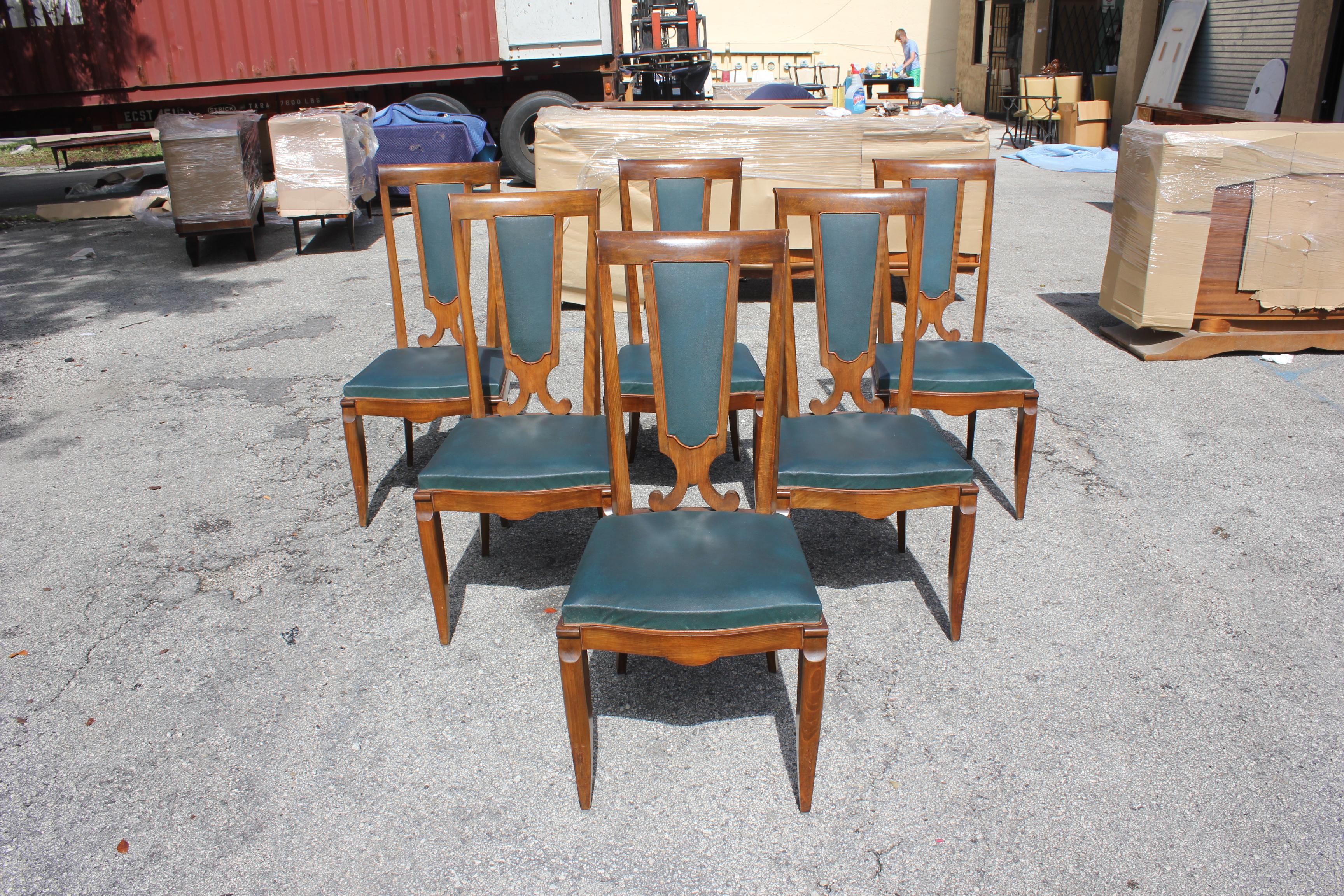 Set of Six French Art Deco Solid Mahogany Dining Chairs by Jules Leleu 16