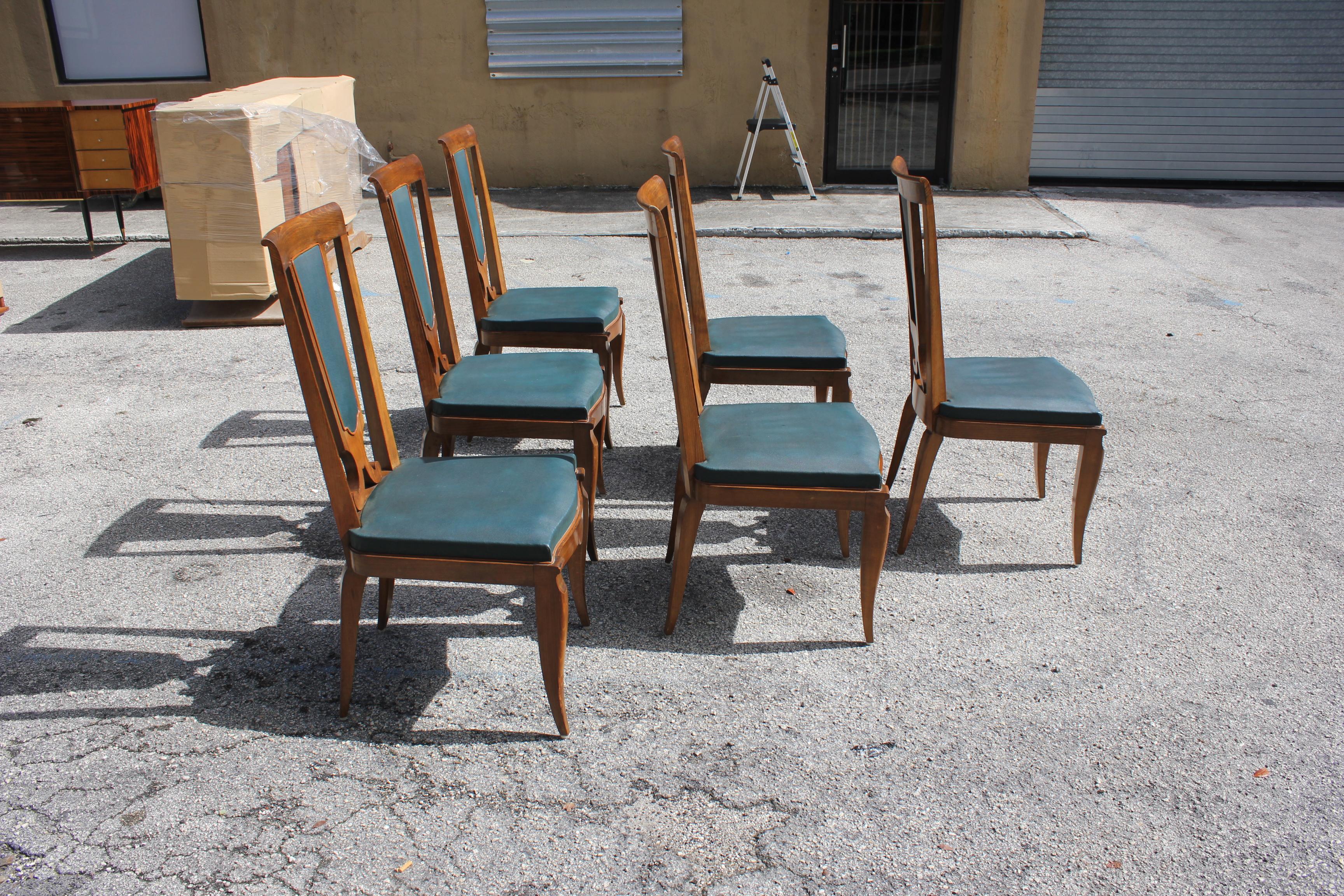 Mid-20th Century Set of Six French Art Deco Solid Mahogany Dining Chairs by Jules Leleu
