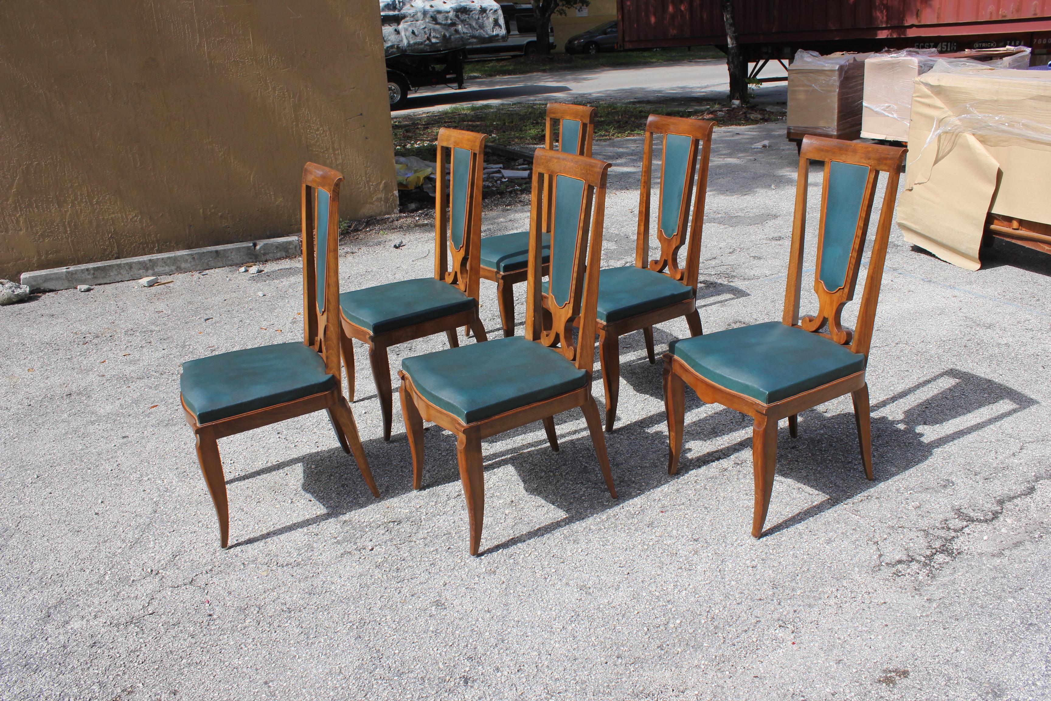 Set of Six French Art Deco Solid Mahogany Dining Chairs by Jules Leleu 2