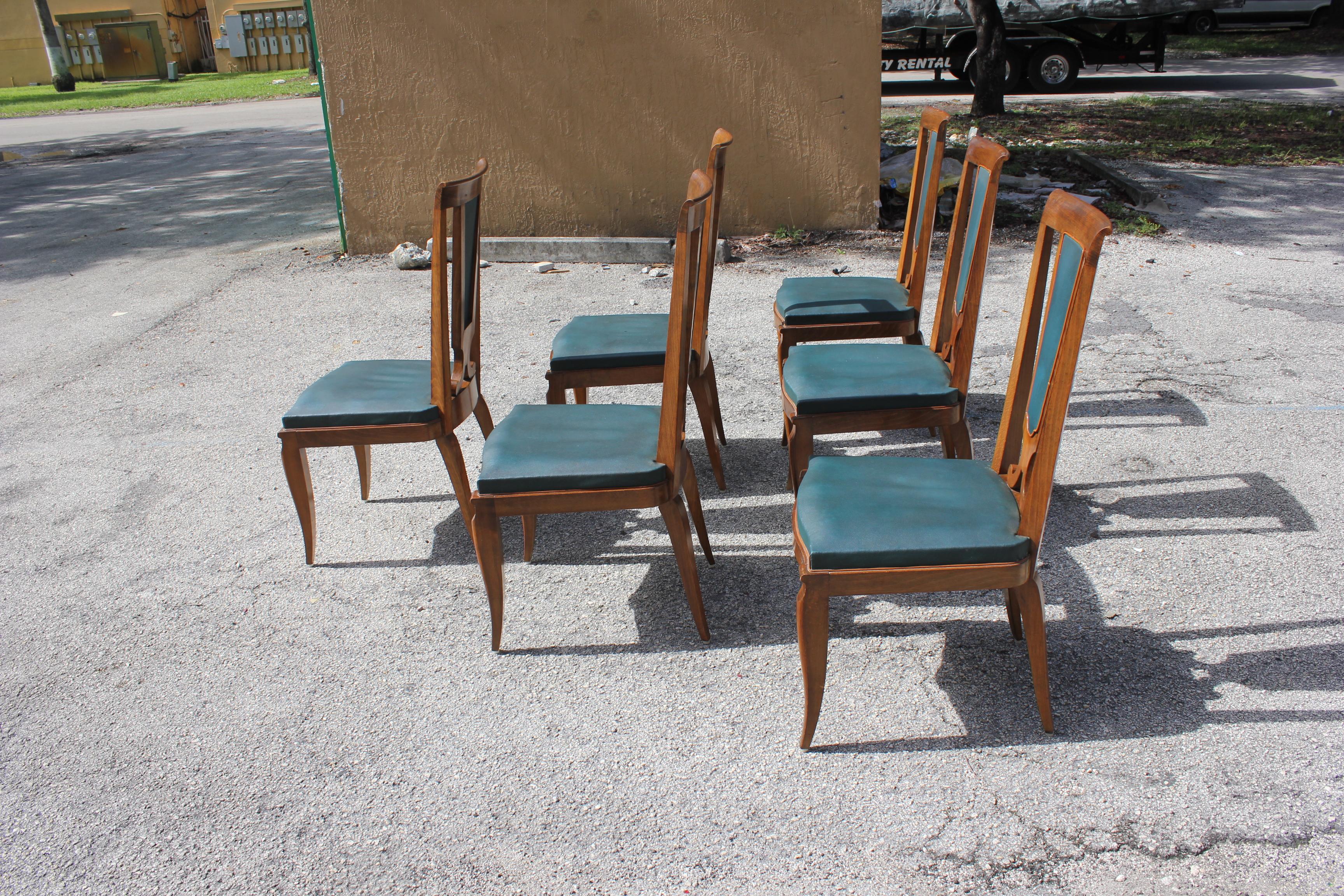 Set of Six French Art Deco Solid Mahogany Dining Chairs by Jules Leleu 3