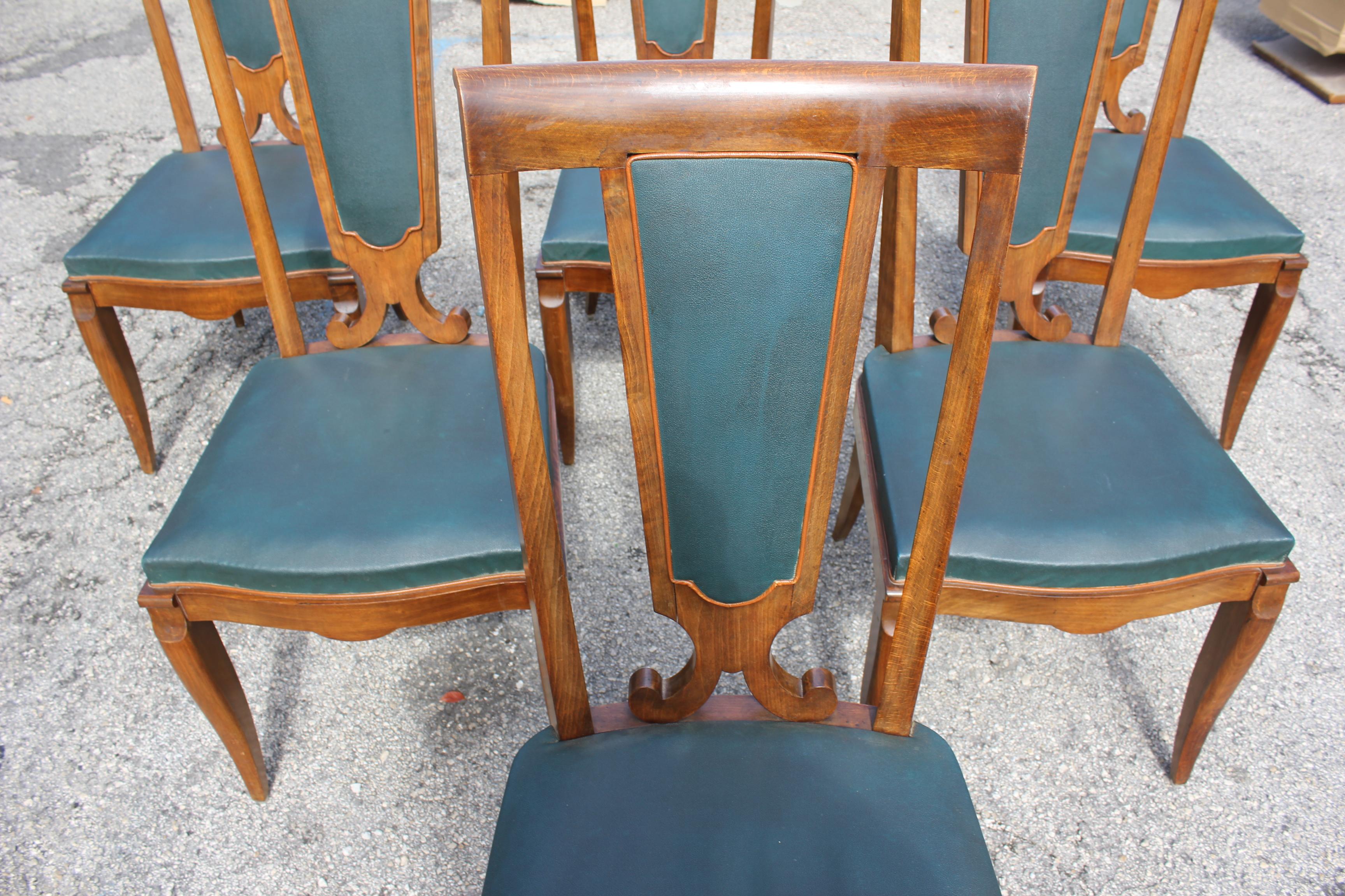 Set of Six French Art Deco Solid Mahogany Dining Chairs by Jules Leleu 4